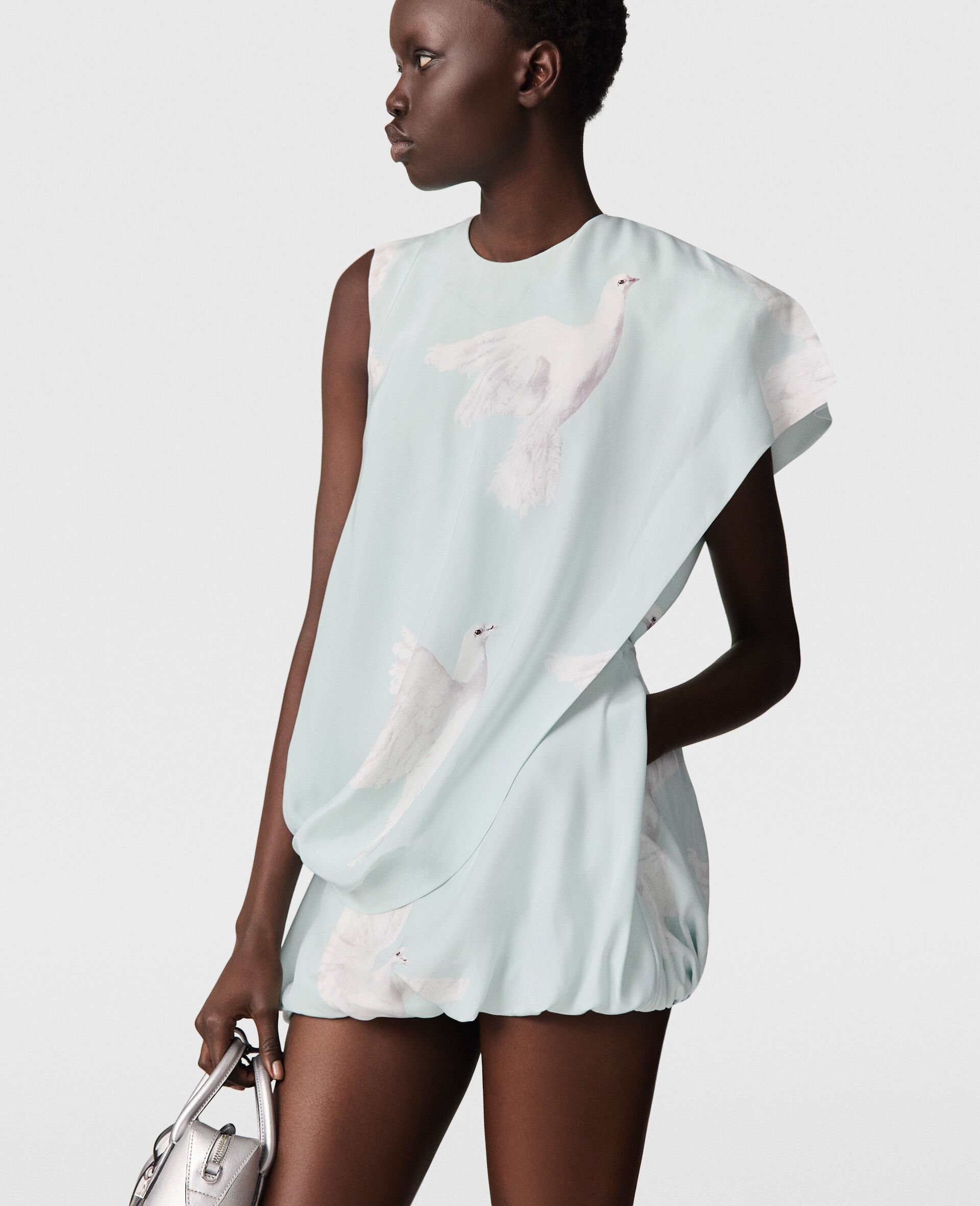 Dove Print Knotted Train Mini Dress - 3