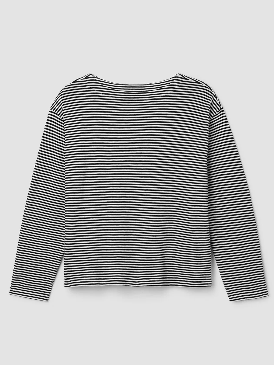 Striped Organic Cotton Slub Bateau Neck Top - 1