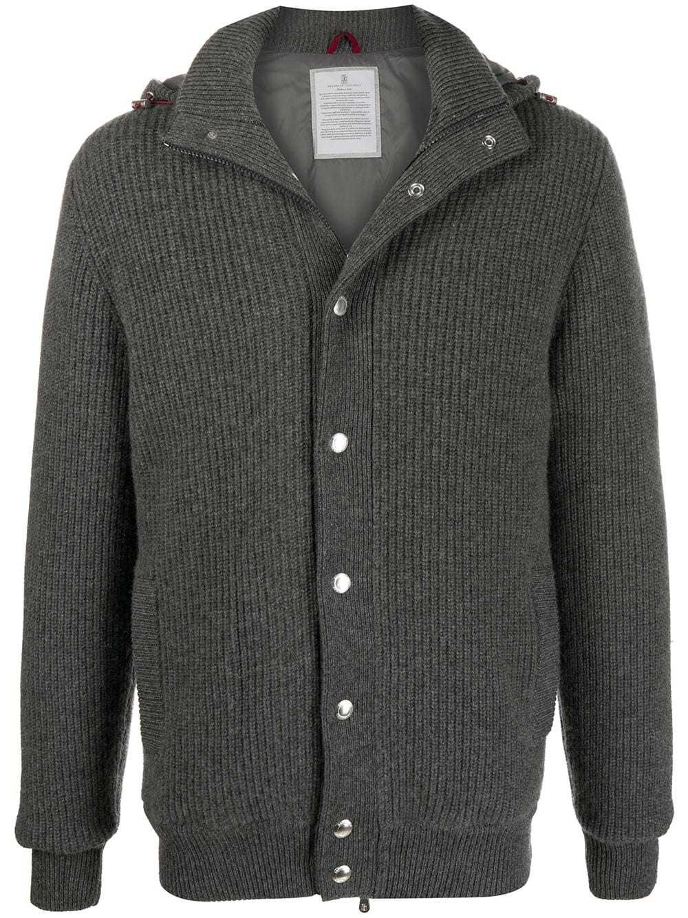 hooded button-down cardigan - 1