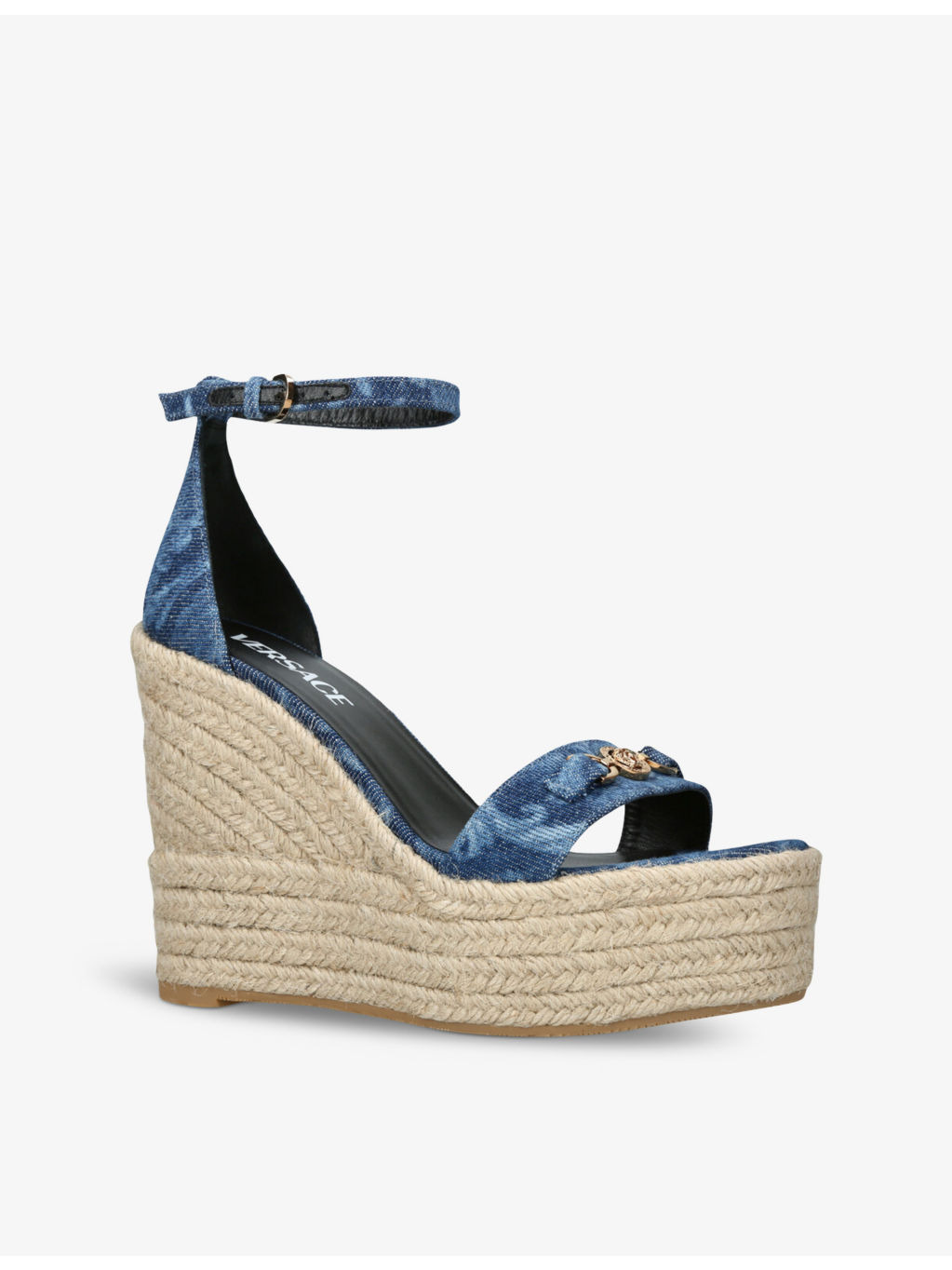 Baroque graphic-pattern woven wedge espadrilles - 3