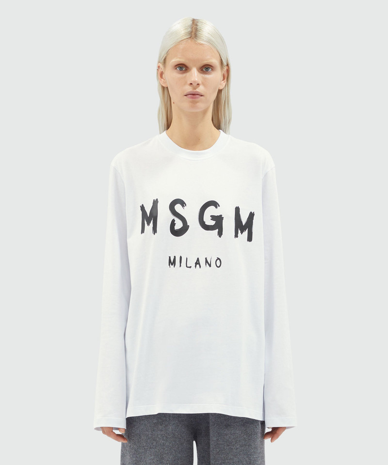 MSGM White jersey T-shirt with black brushstroke logo outlook