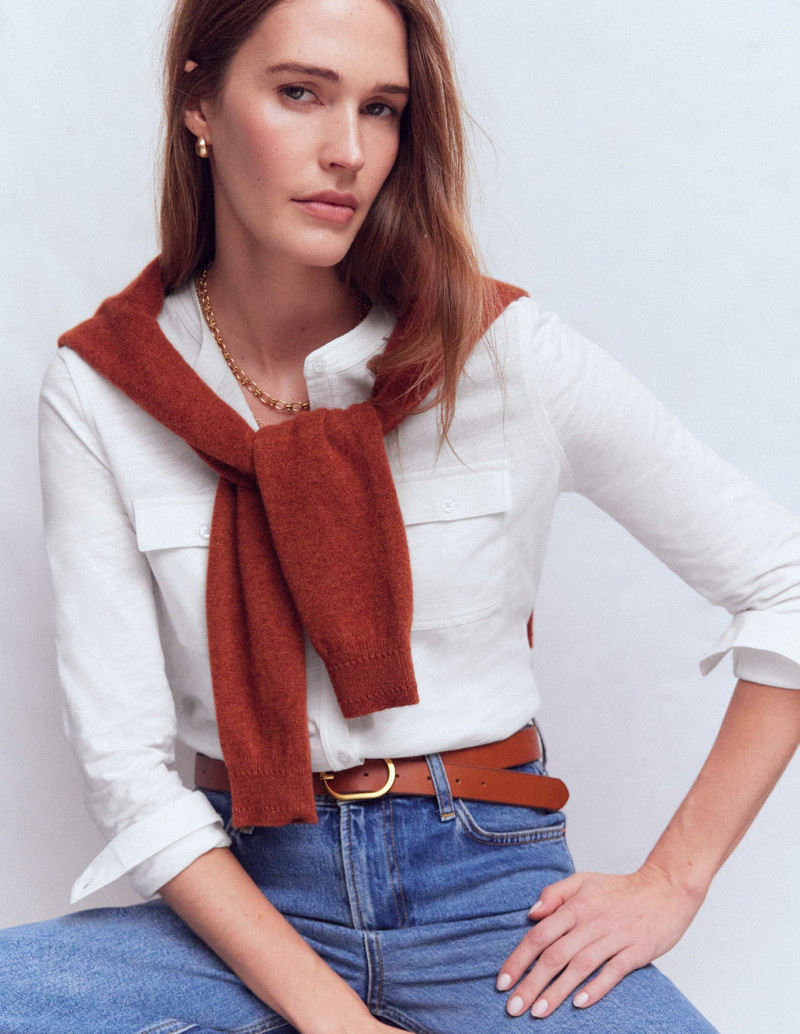 Topstitched Pocket Shirt-White 6