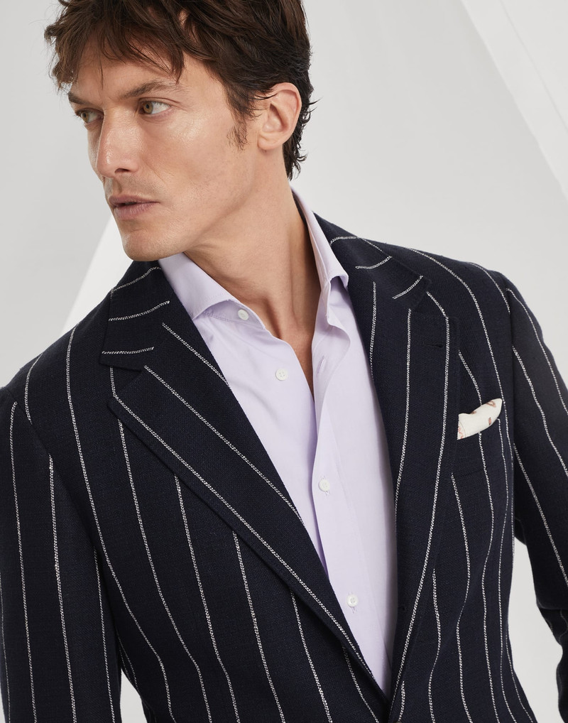 Slubbed linen and cotton chalk stripe canvas deconstructed Cavallo blazer 3