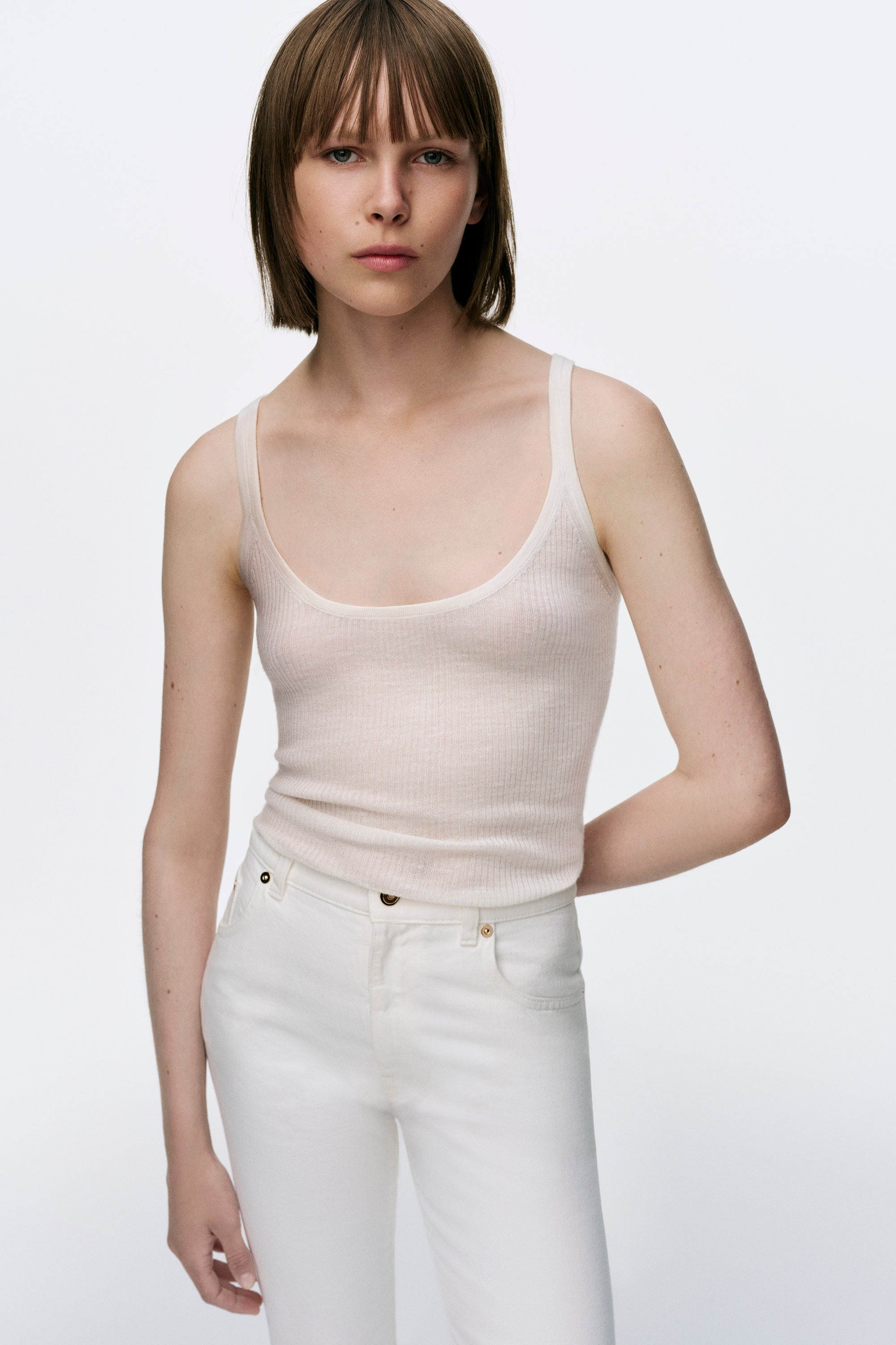 Cinxia Knit Tank Top in Ivory Cashmere Silk with Hemp - 2