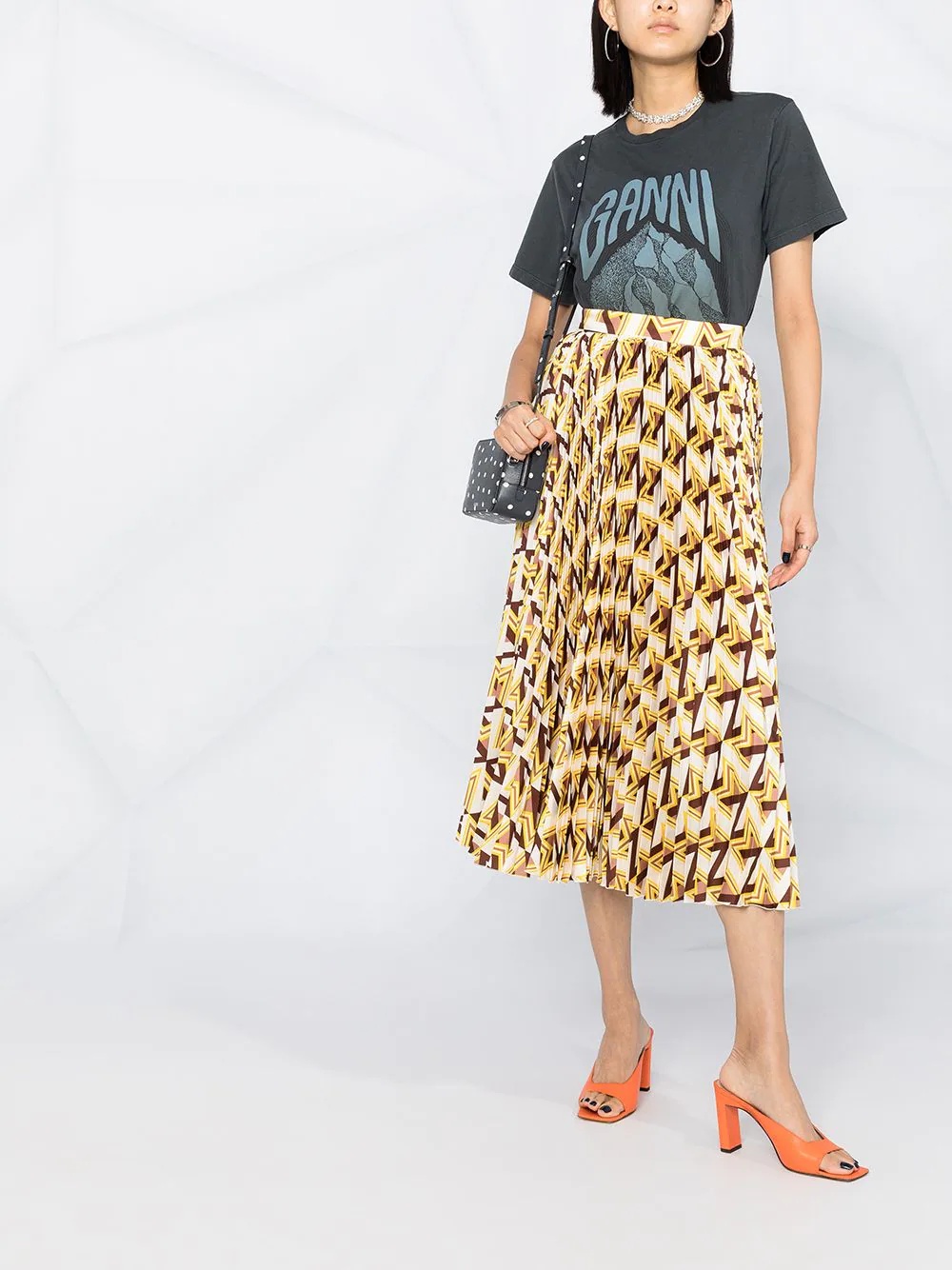 geometric pattern pleated midi skirt - 2