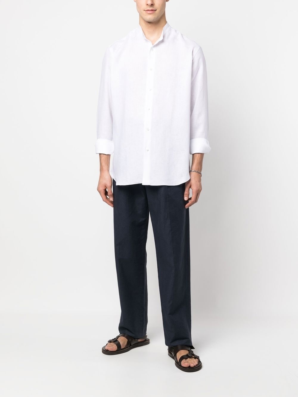band collar linen shirt - 2