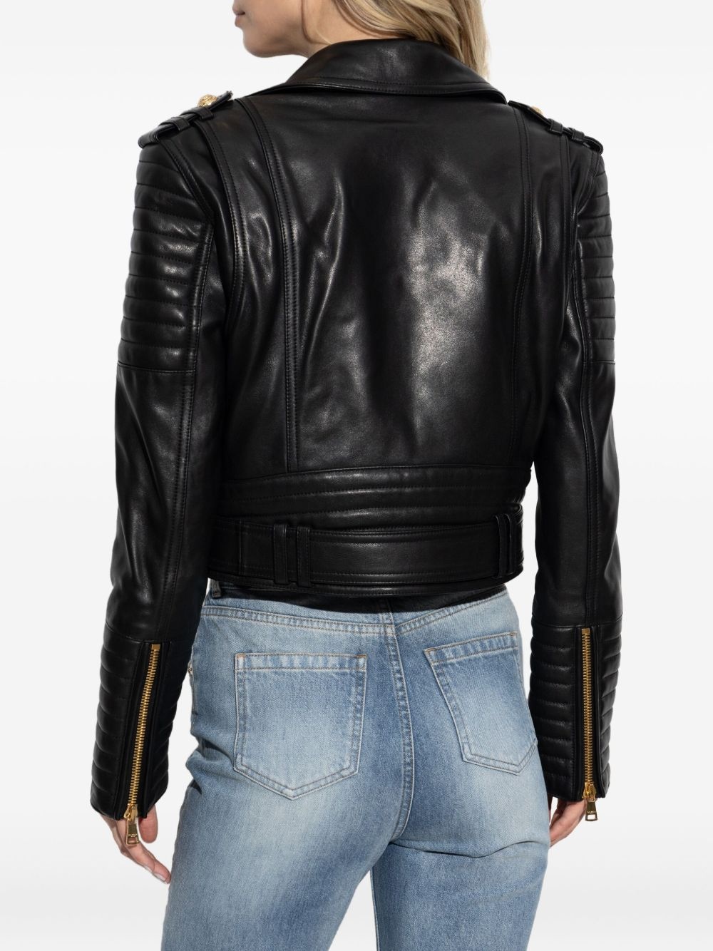asymmetrical-zip leather jacket - 4
