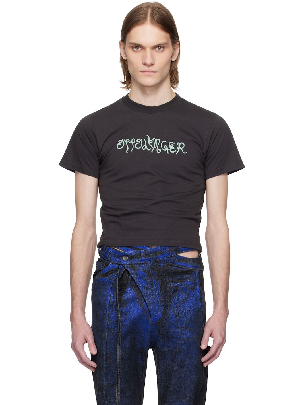 Black Fitted Puff Paint T-shirt - 1