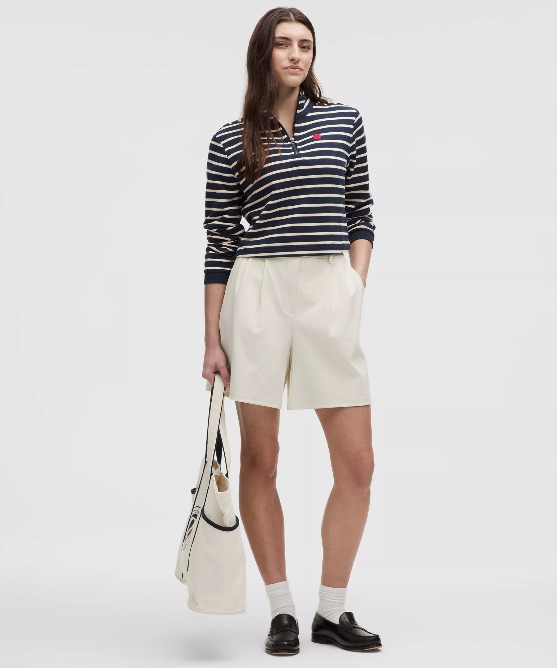 Cotton French Terry Cropped Half Zip - 2