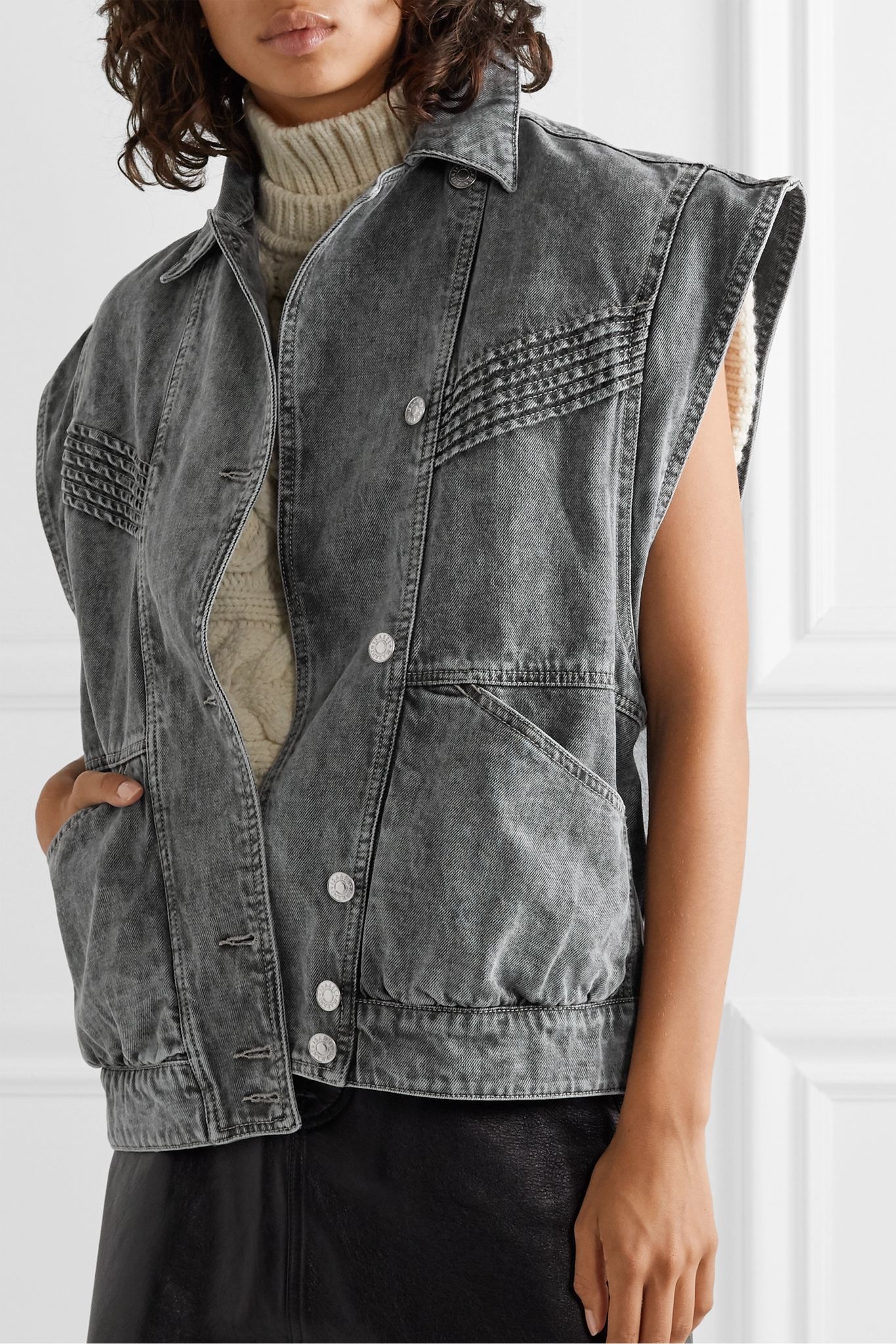 Harmon oversized convertible acid-wash denim jacket - 7