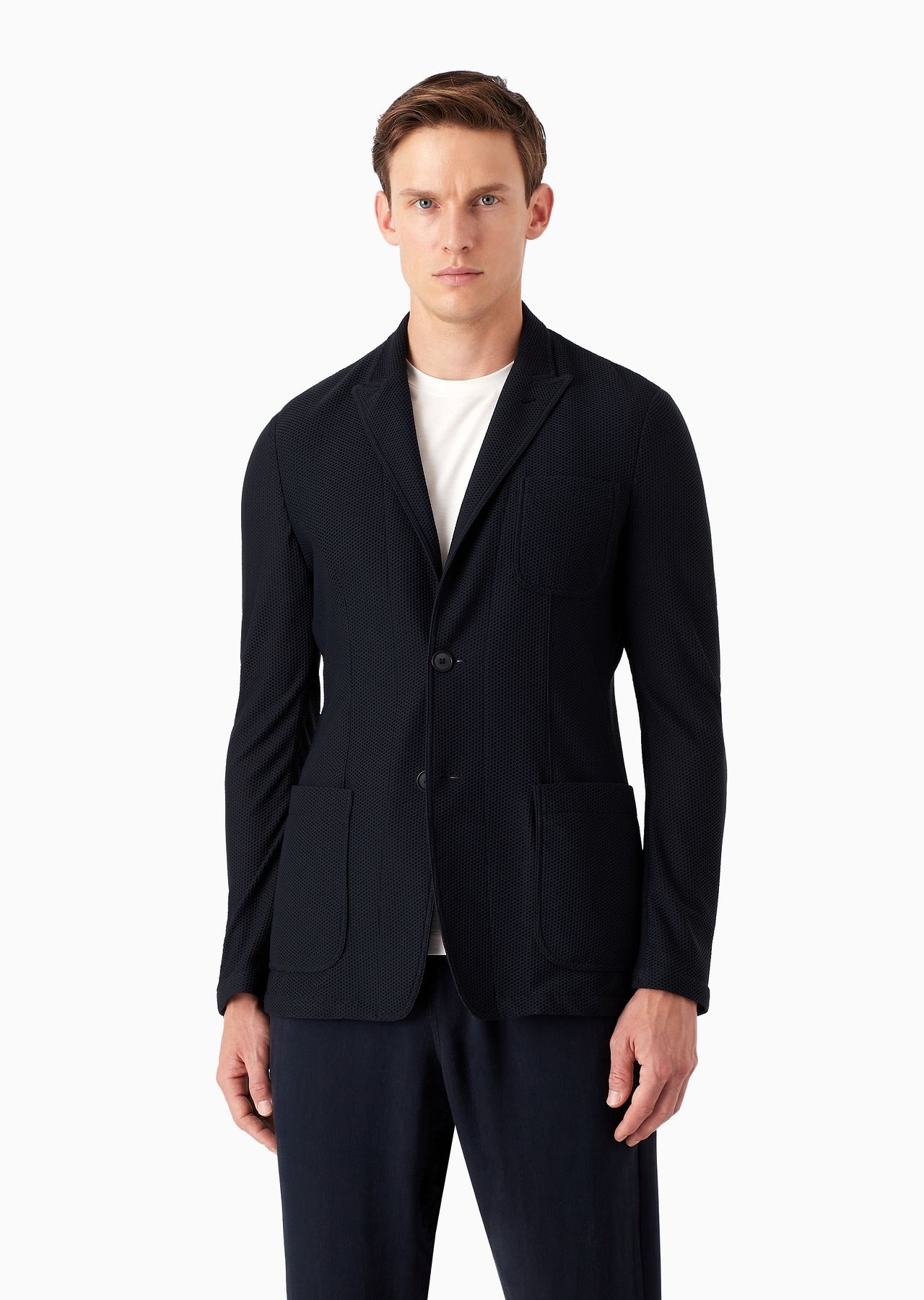 Icon single-breasted jacket in technical waffle fabric - 2