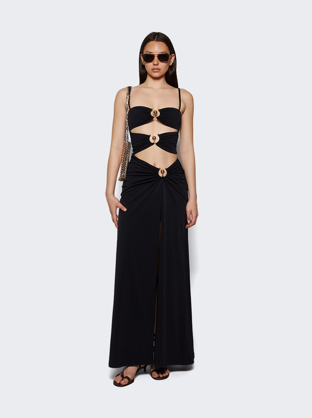 Ruched Orbit Split Dress Black - 5