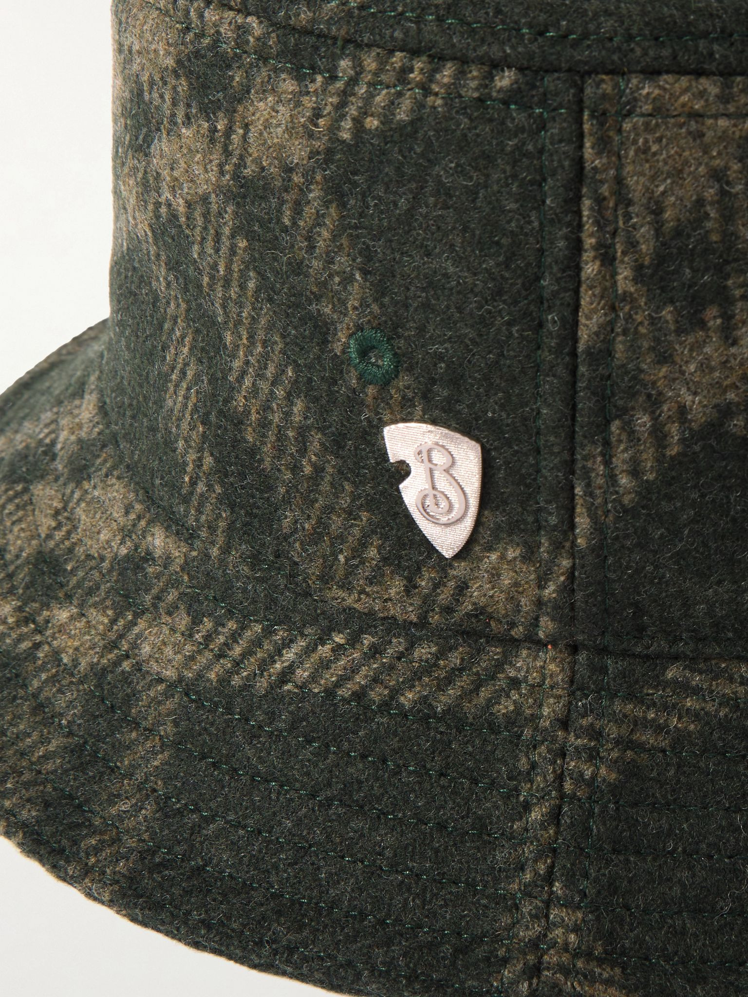 Logo-Appliquéd Checked Brushed-Wool Bucket Hat Green - 4