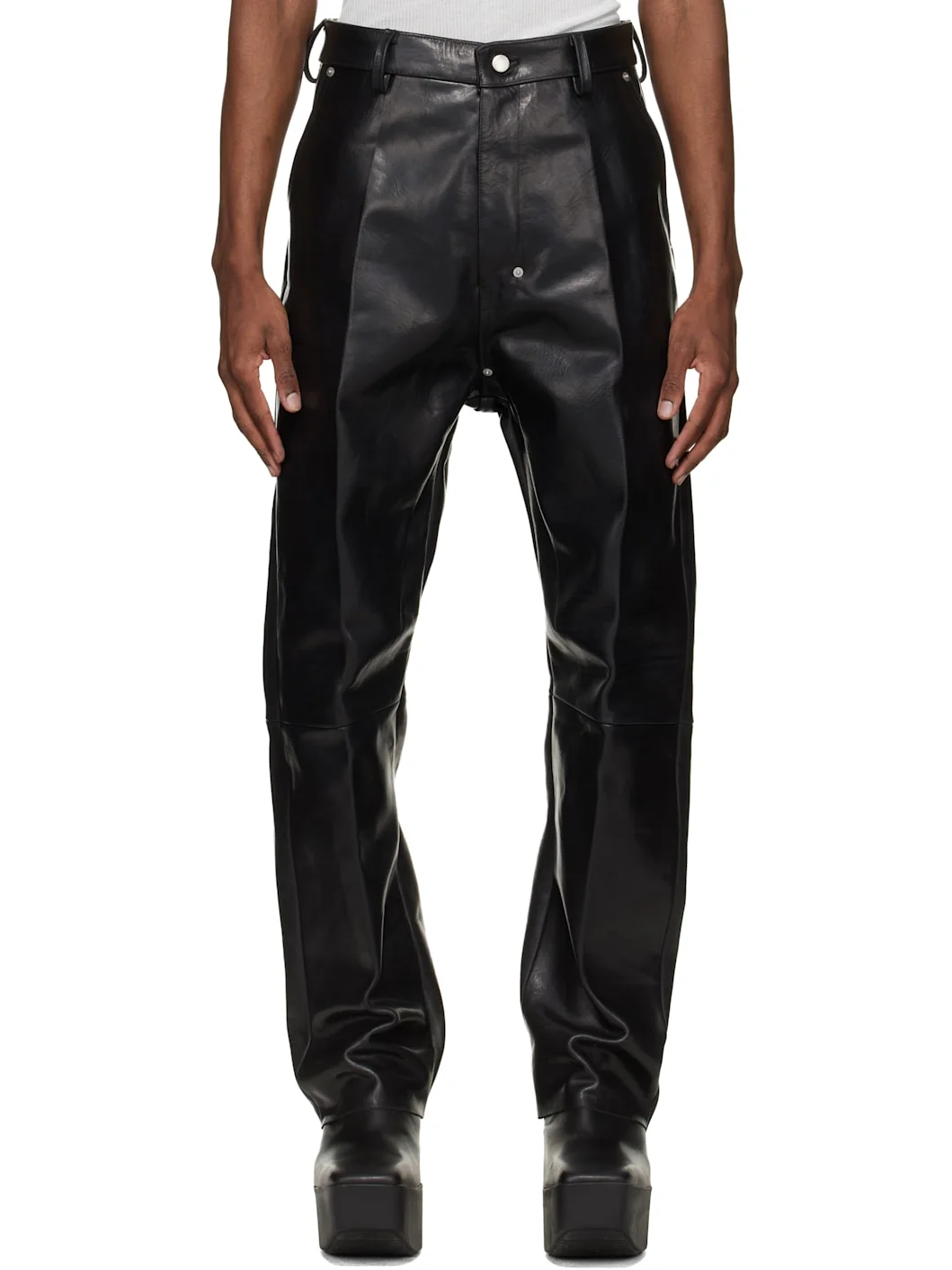 Black Temple Leather Pants - 1