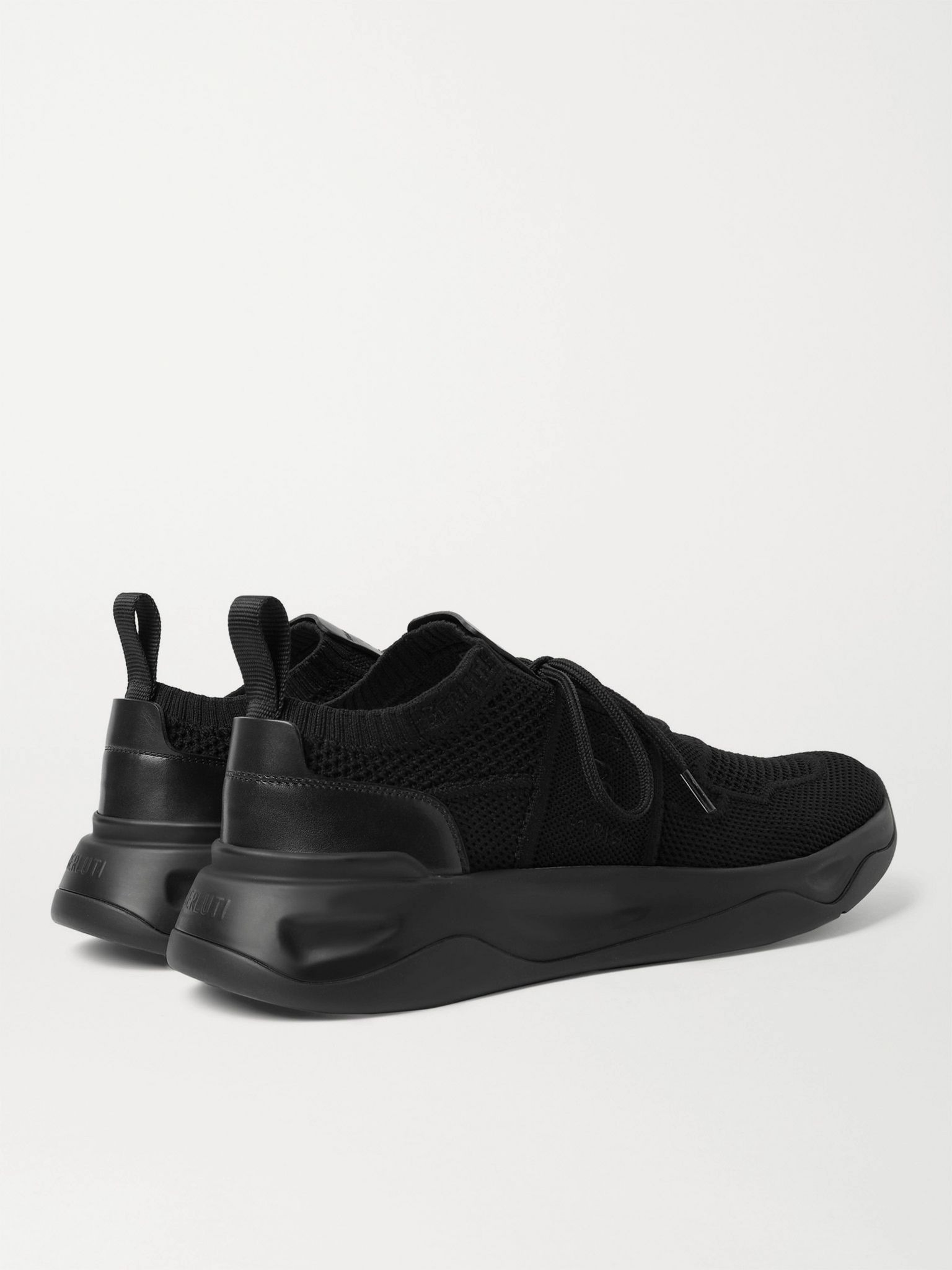 Shadow Leather-Trimmed Stretch-Knit Sneakers Black - 4