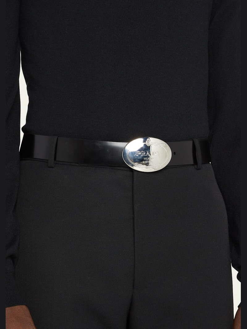 Prada Men's Spazzolato Leather Belt Strap outlook