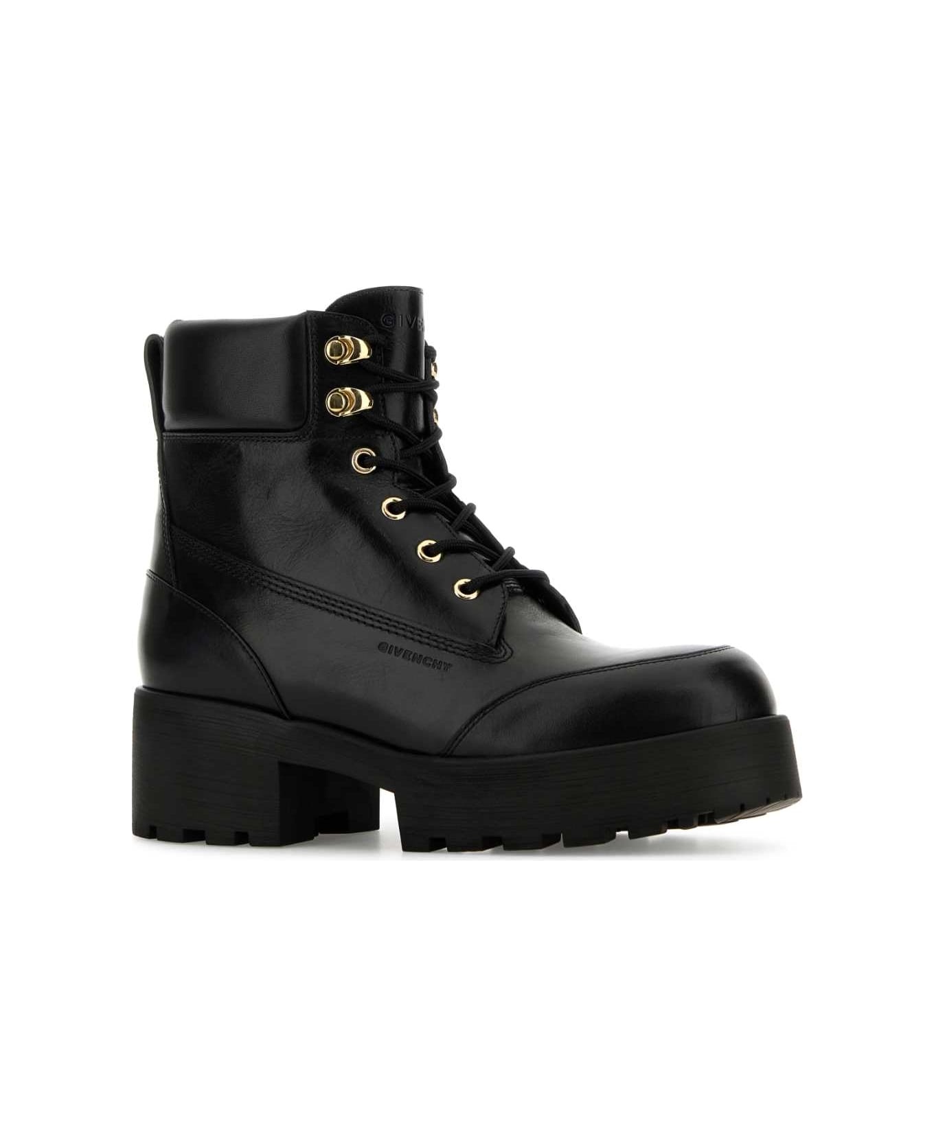 Black Leather Trekker Ankle Boots - 2