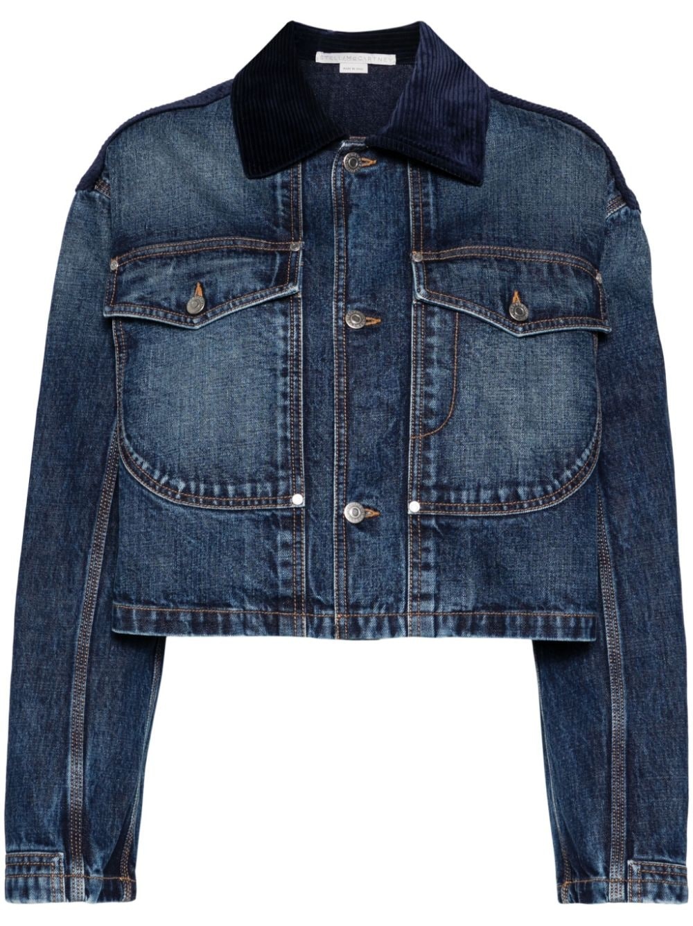 corduroy-collar denim jacket - 1