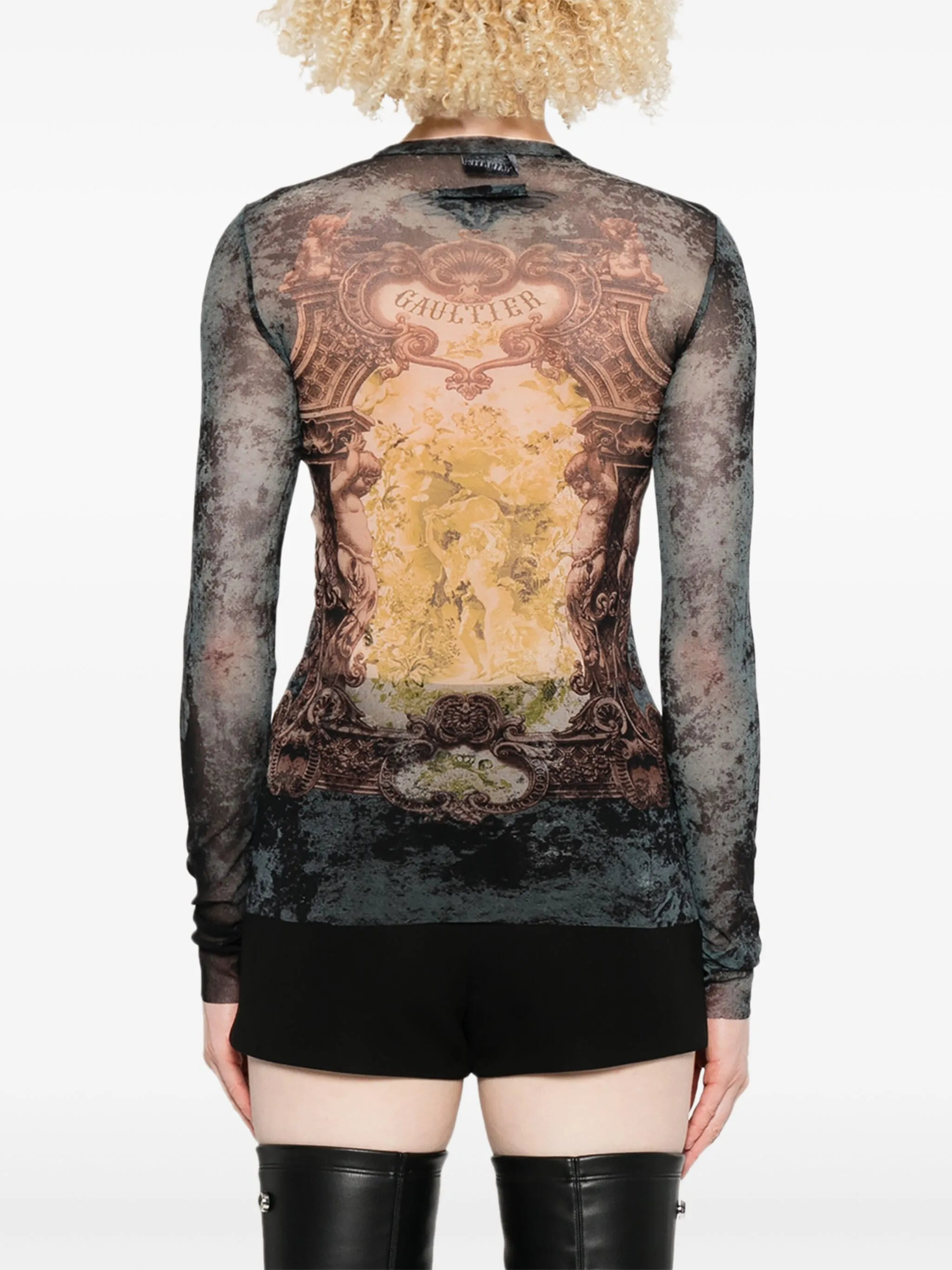 Jean Paul Gaultier Baroque-print Mesh T-shirt - 5