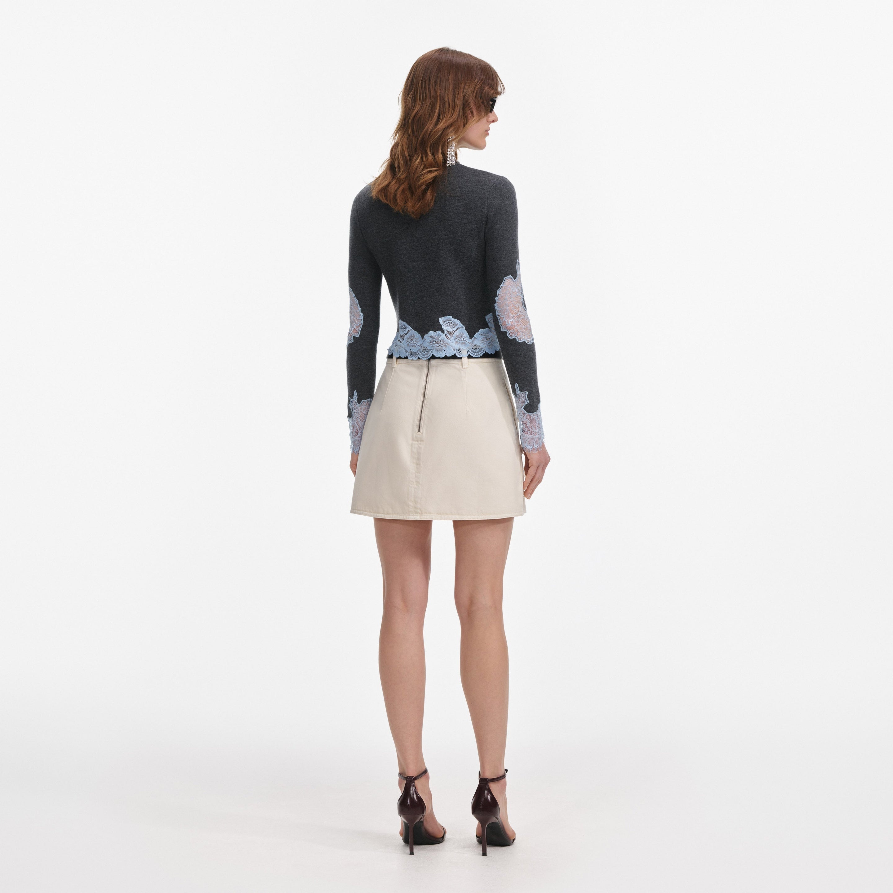 Grey Contrast Lace Jumper - 3