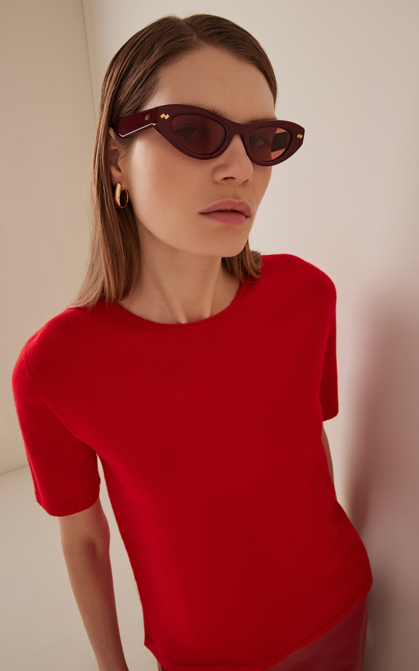 Bold Ribbon Stud Acetate Sunglasses burgundy - 2