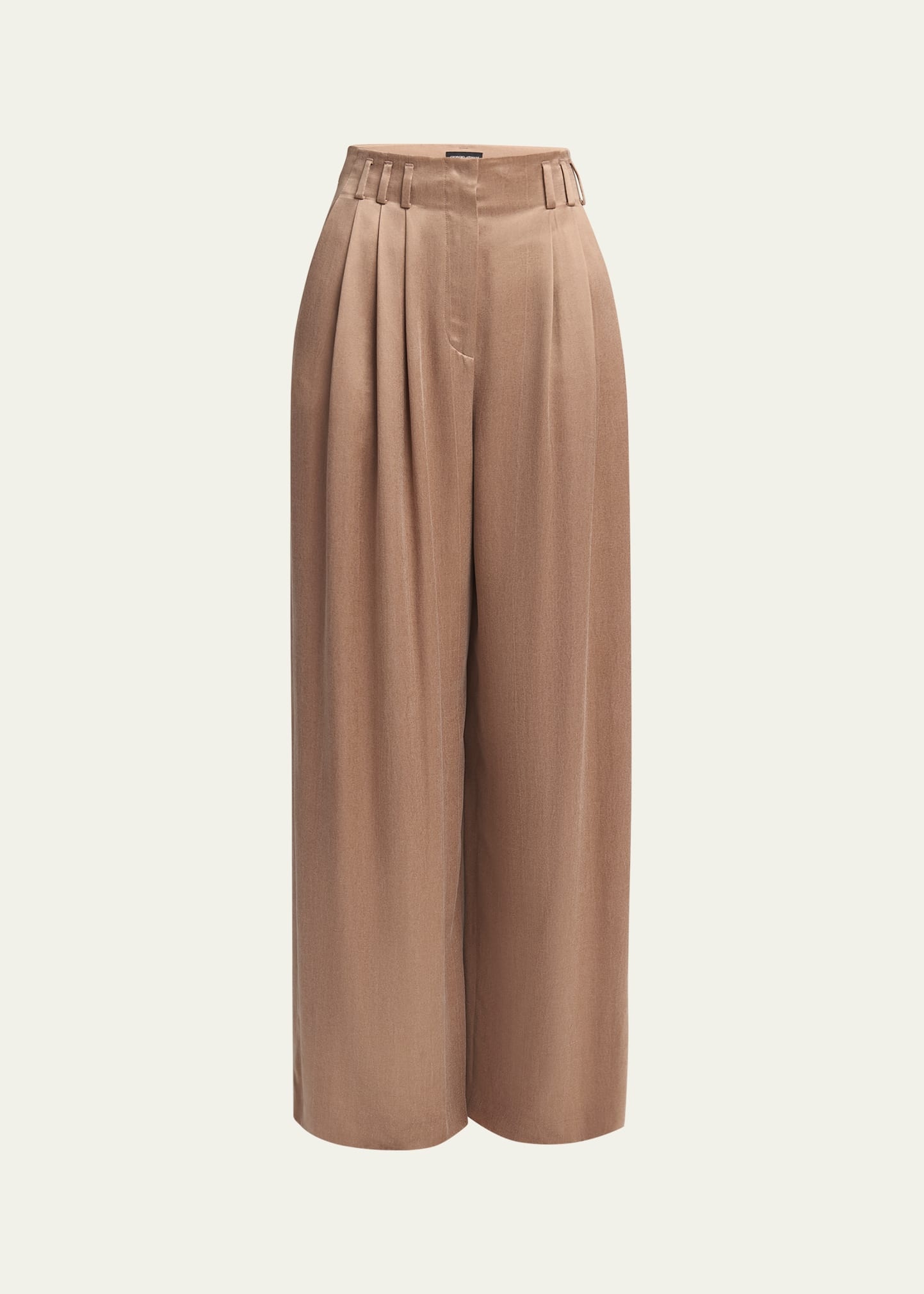 Pleated Wide Leg Viscose-Blend Trousers - 1