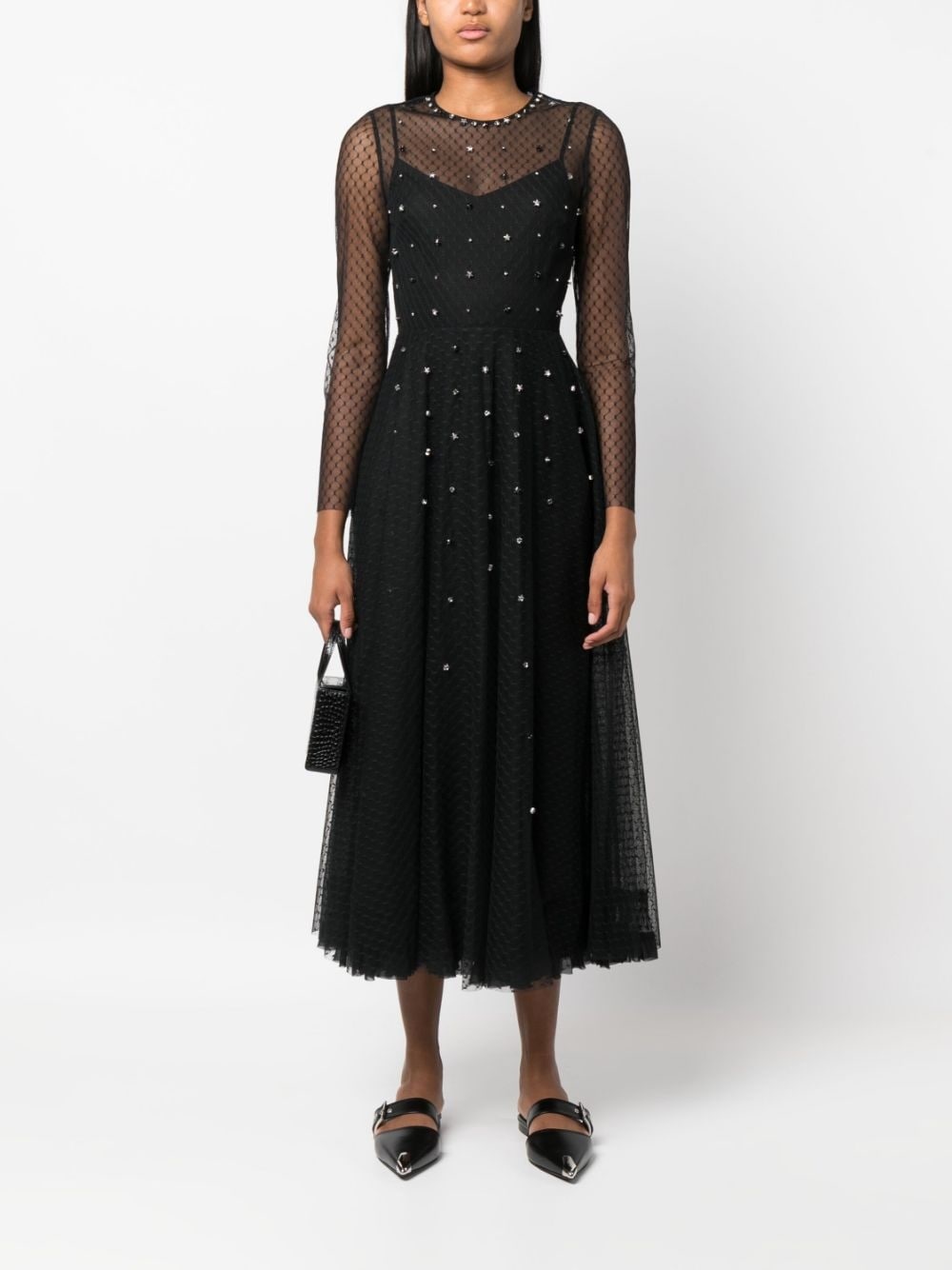 crystal-embellished tulle midi dress - 2