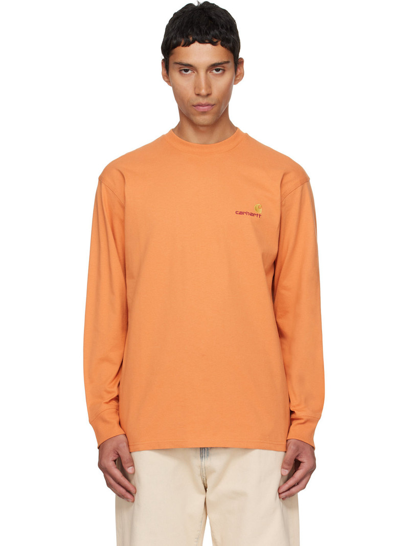 Orange American Script Long Sleeve T-shirt 1