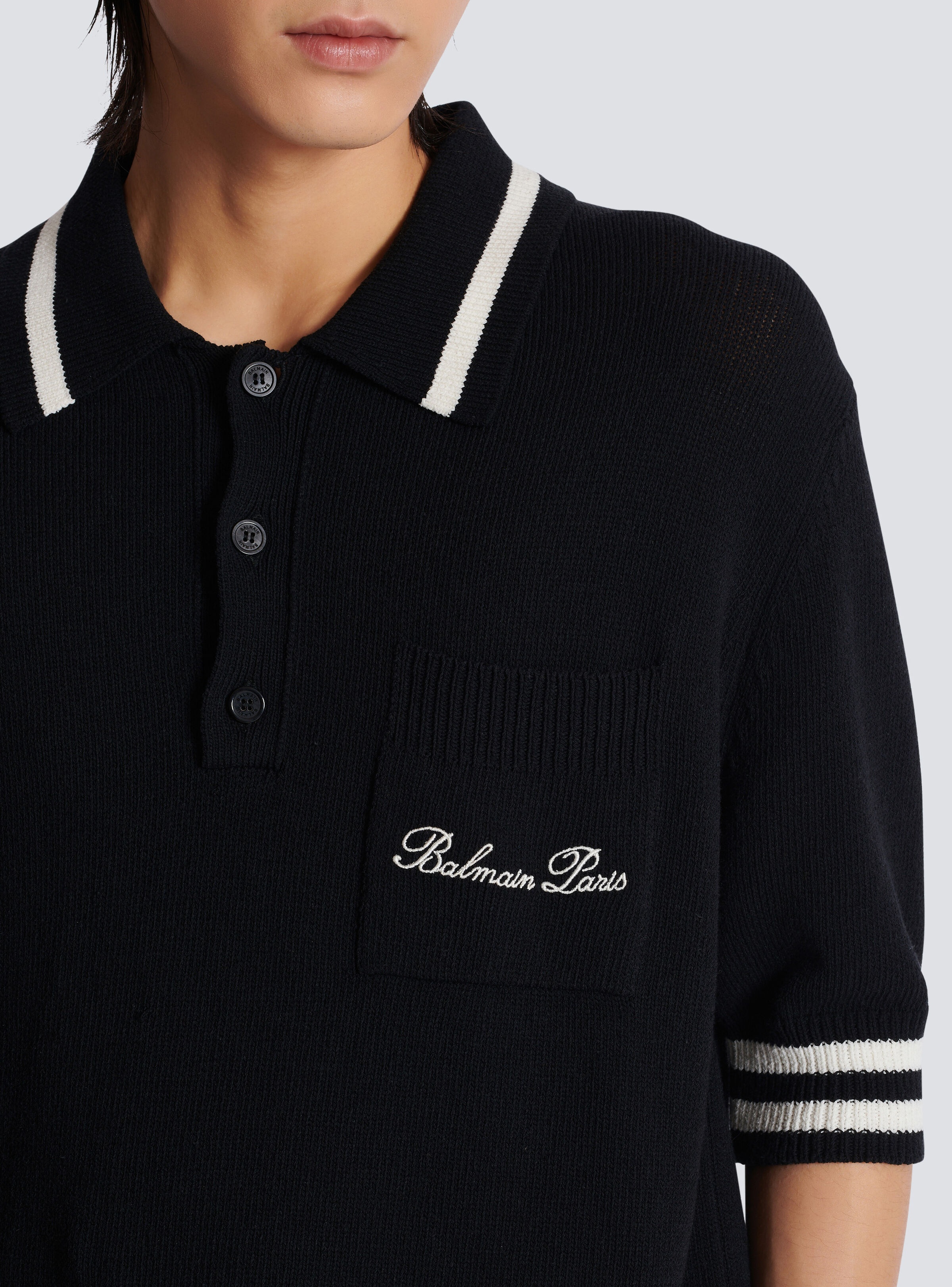 Wool polo shirt with Balmain Signature embroidery - 8