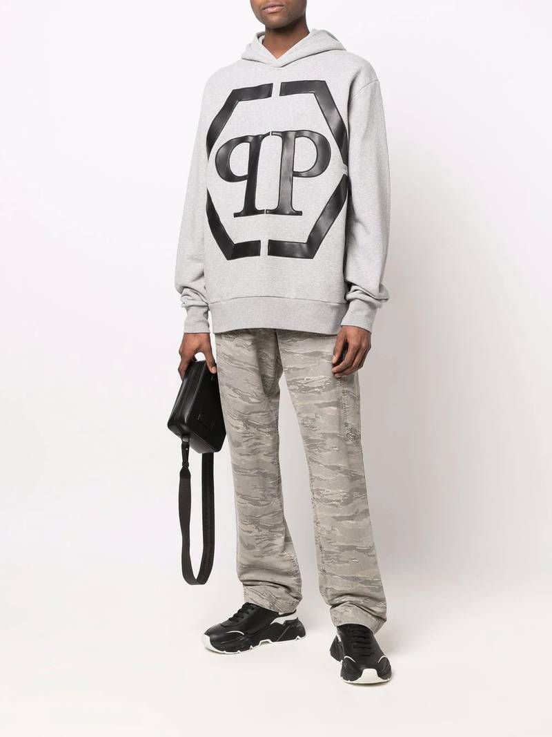 PHILIPP PLEIN hexagon logo-print hoodie outlook