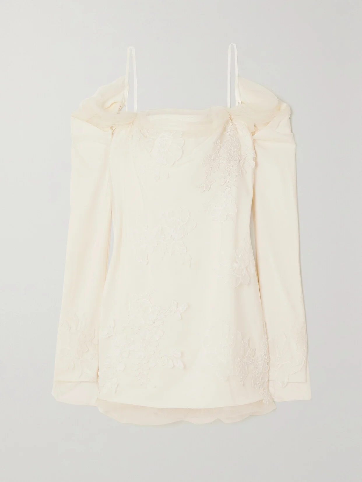 Lucy Cold-shoulder Lace-trimmed Tulle And Cady Mini Dress - 1