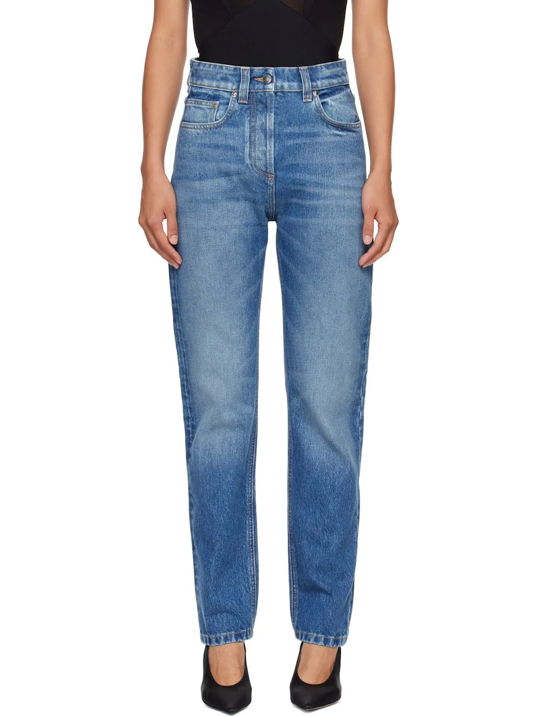 Blue High Waist Straight Jeans - 1