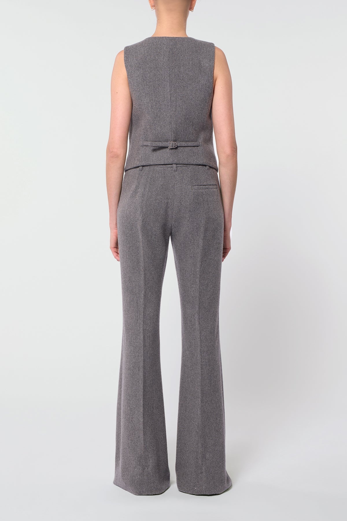 Rhein Pant in Dark Grey Multi Cashmere Virgin Wool Herringbone - 4