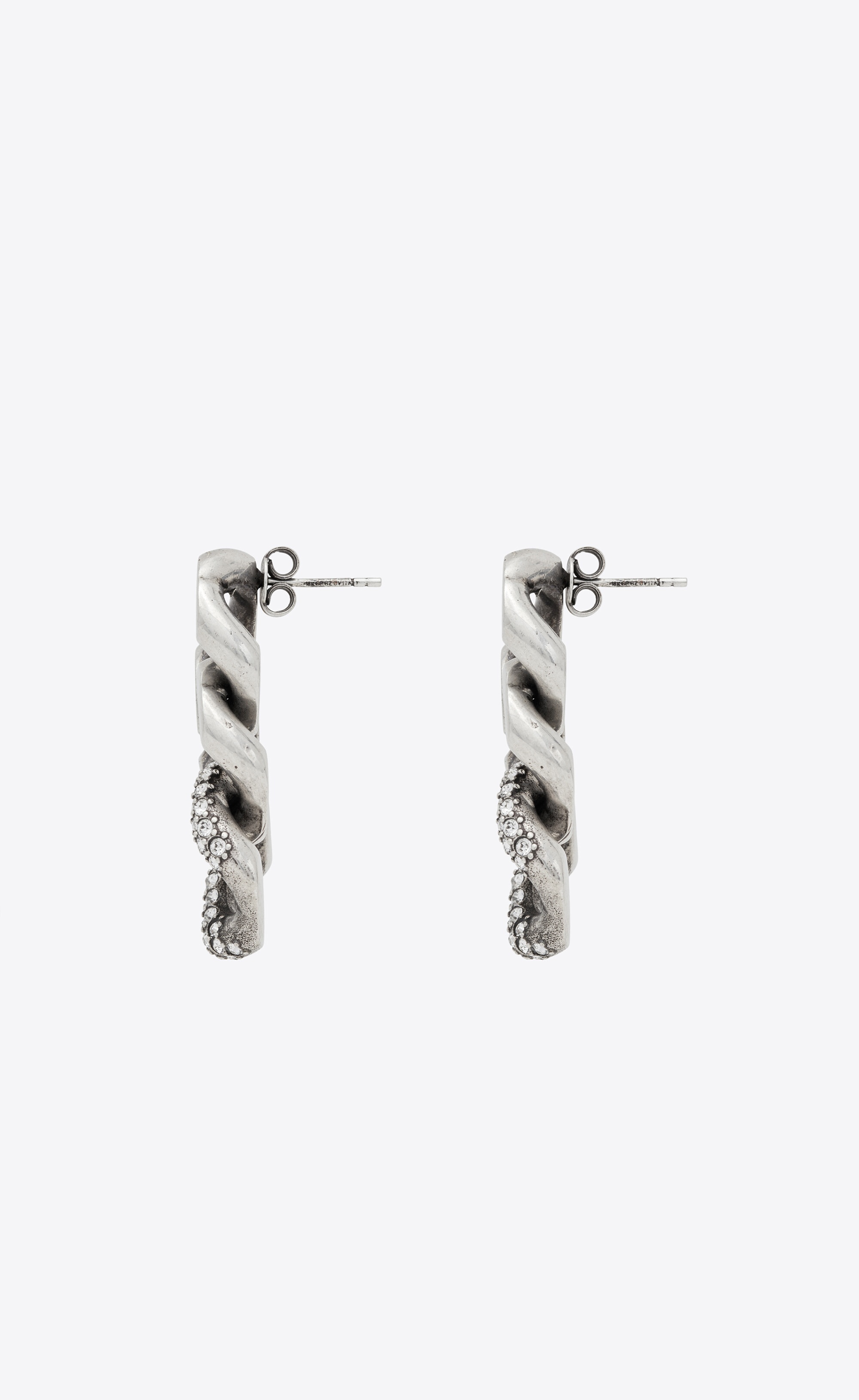 three curb chain links earrings in metal and crystal - 2