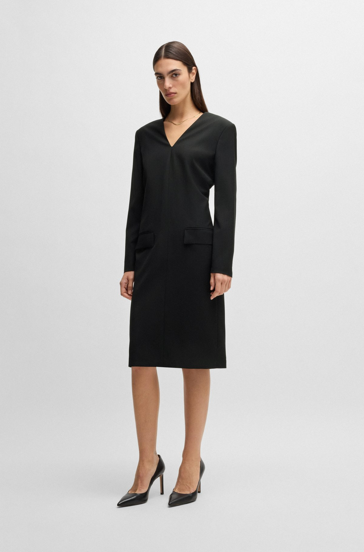 TAILORED V-NECK DRESS WITH FLAP POCKETS IN RELAXED FIT - 3