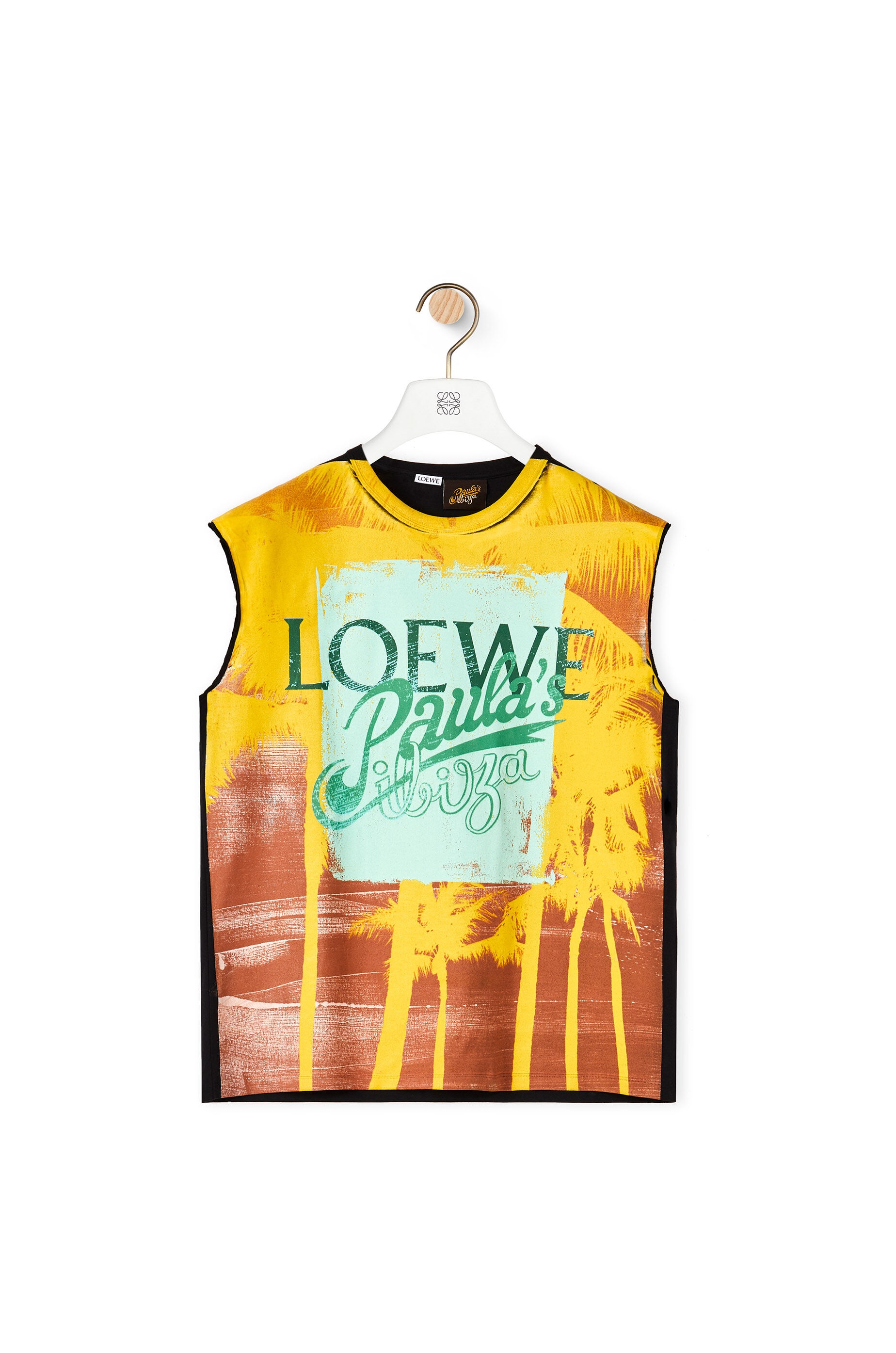 Palm print sleeveless T-shirt in cotton - 1