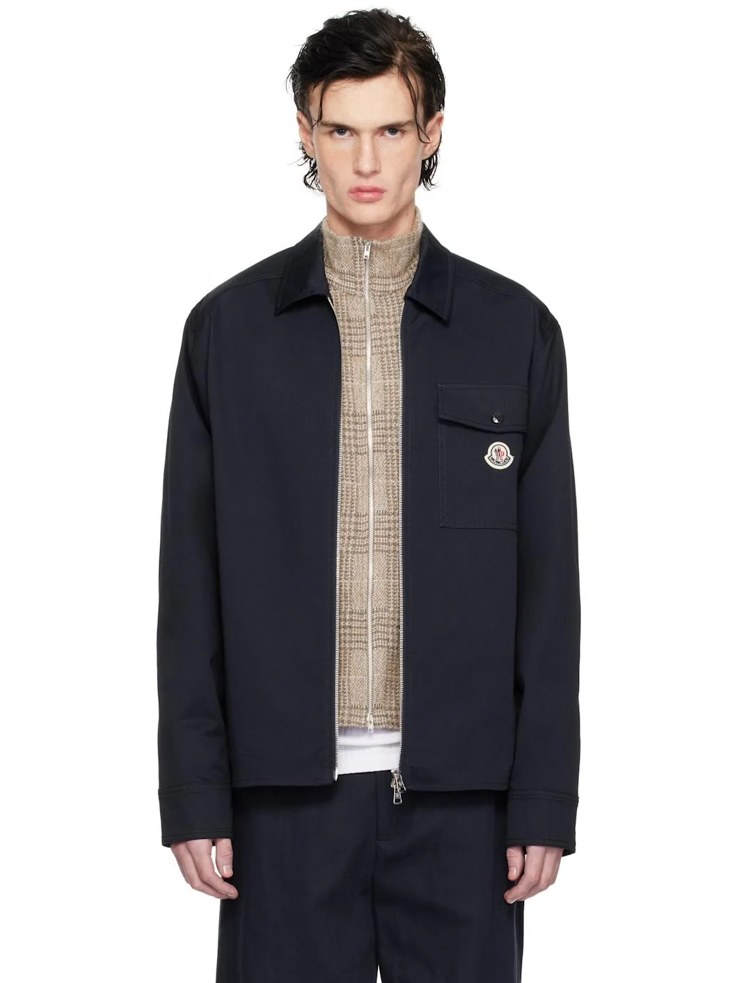 Navy Cotton Gabardine Zip-Up Jacket - 1