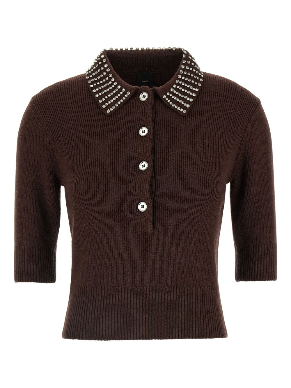 rhinestone-collar short-sleeved top - 1