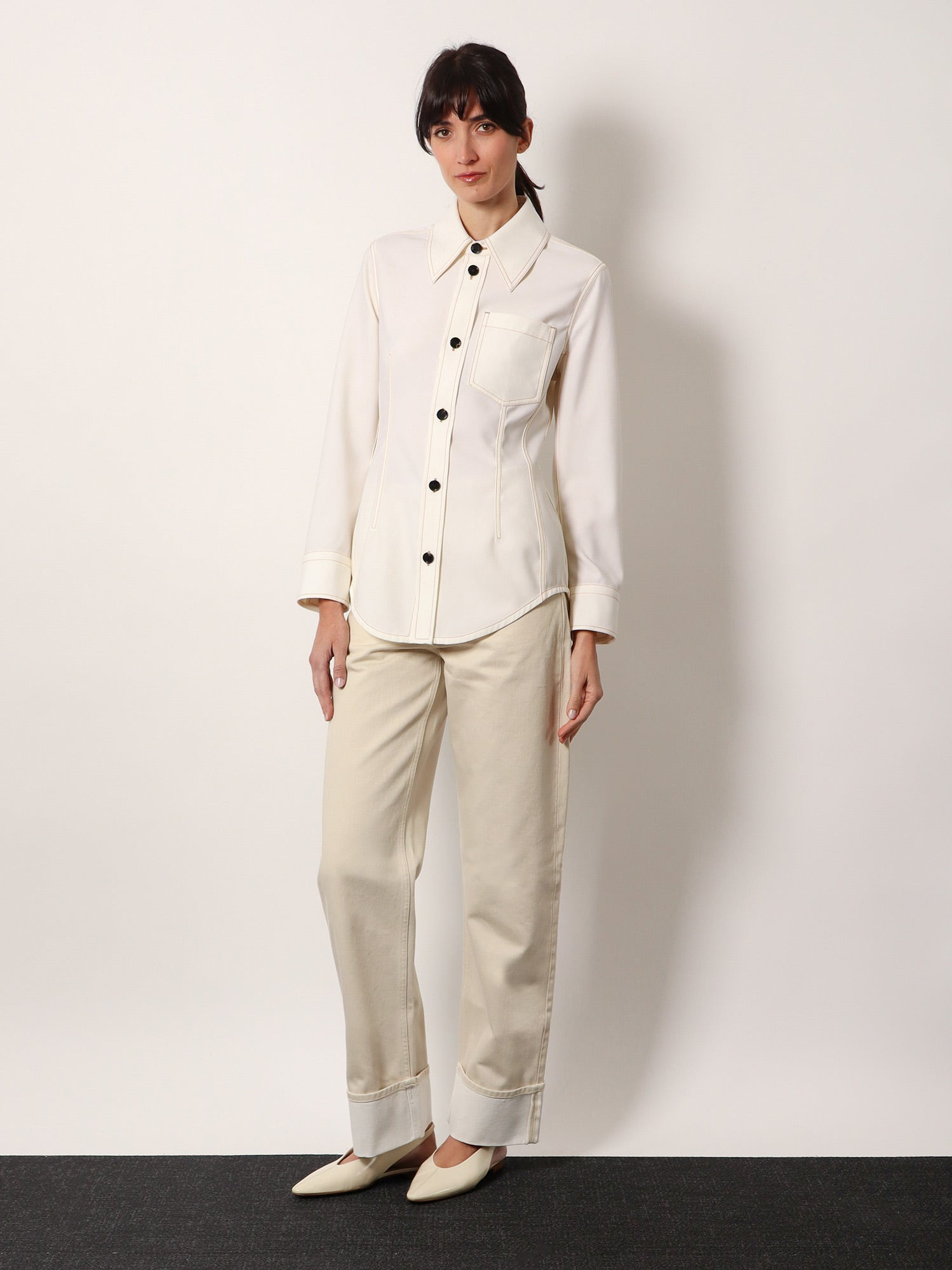 Bottega Veneta Women Traverl Light Wool Shirt With Maxi Pointed Collar - 2