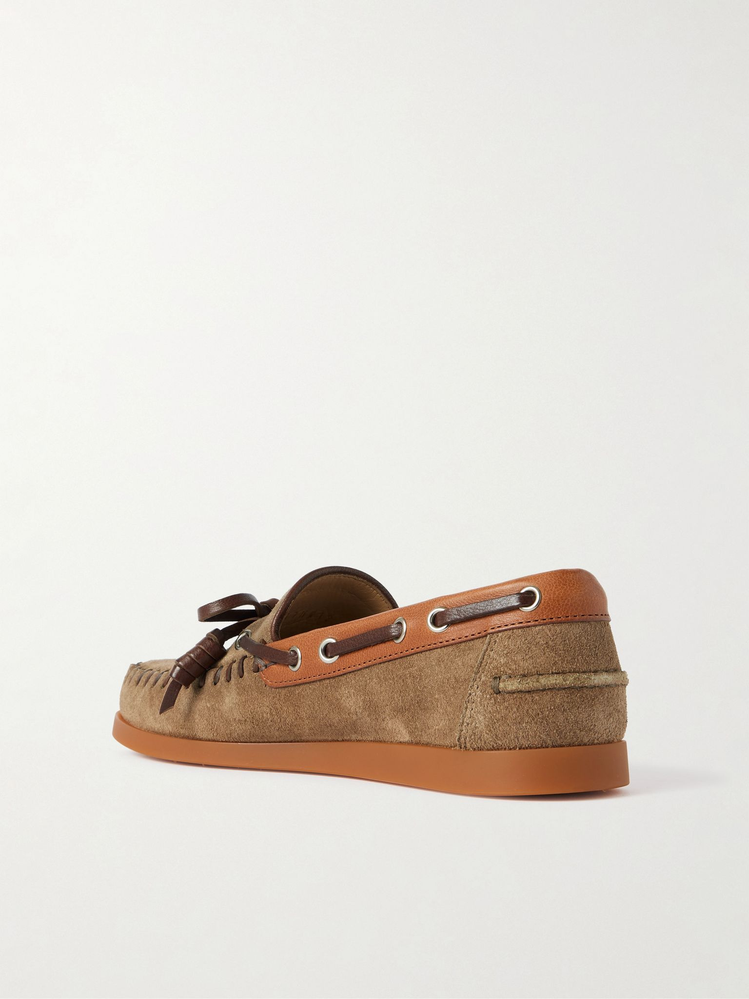 Leather-trimmed suede boat shoes Tan - 3
