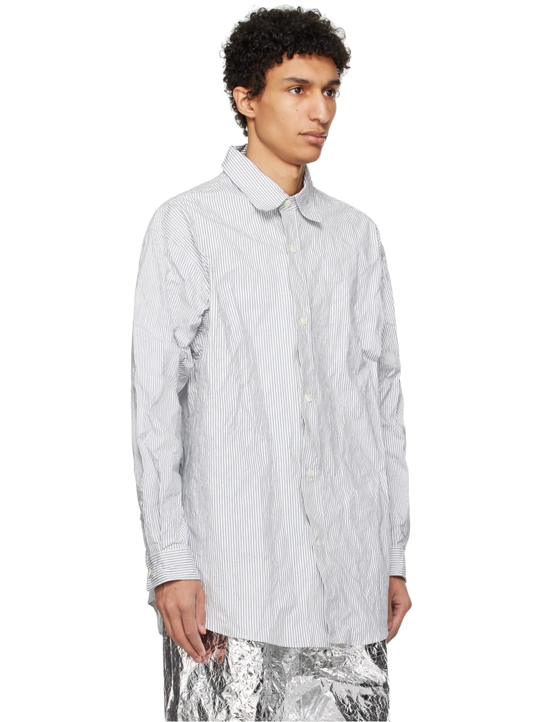 White & Navy Pinstripe Shirt - 2