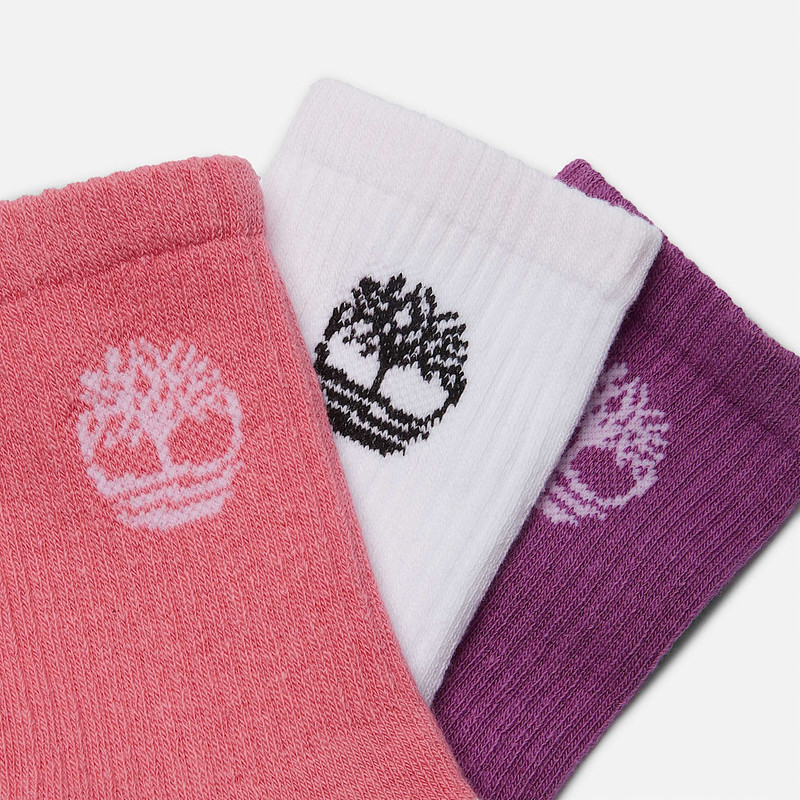 Timberland Kids' Bowden 3-Pack Tree Logo Full-Cushion Crew Sock outlook