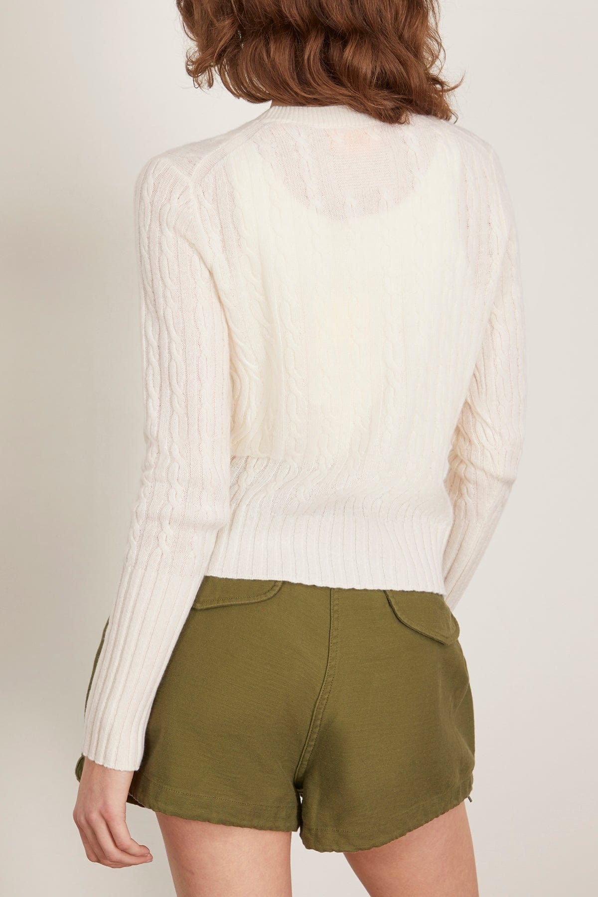 Cable Shrunken Crew in Cream - 4