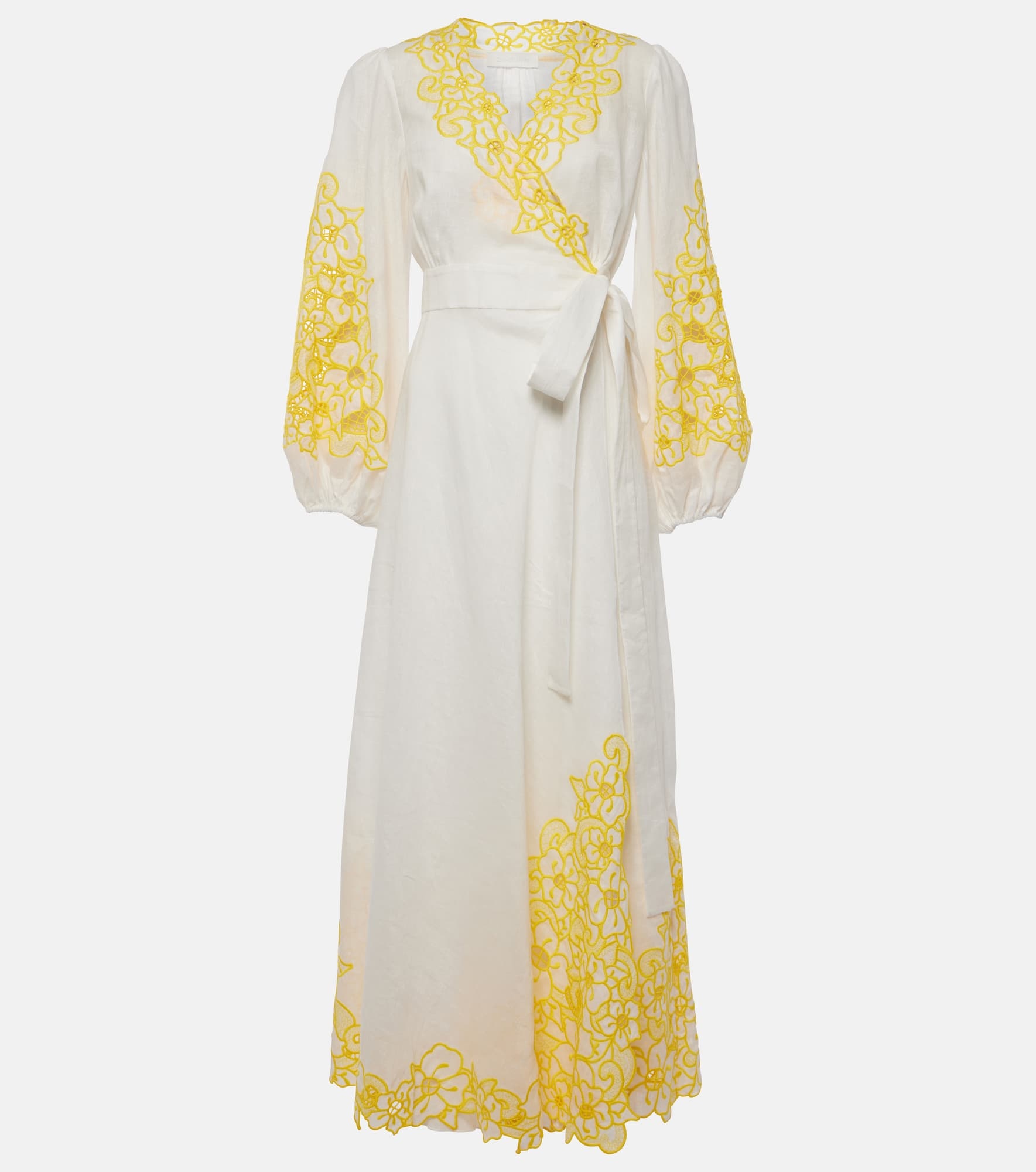 Golden embroidered linen maxi dress - 1