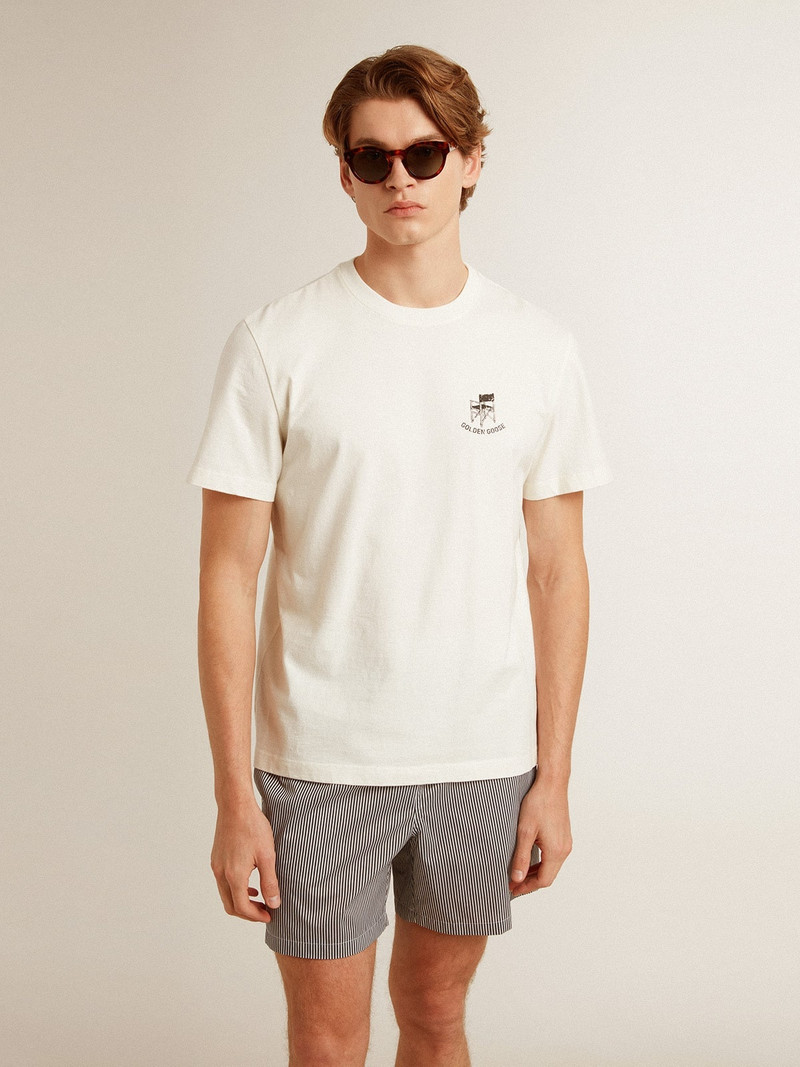 White cotton T-shirt with seasonal logo print on the front 3