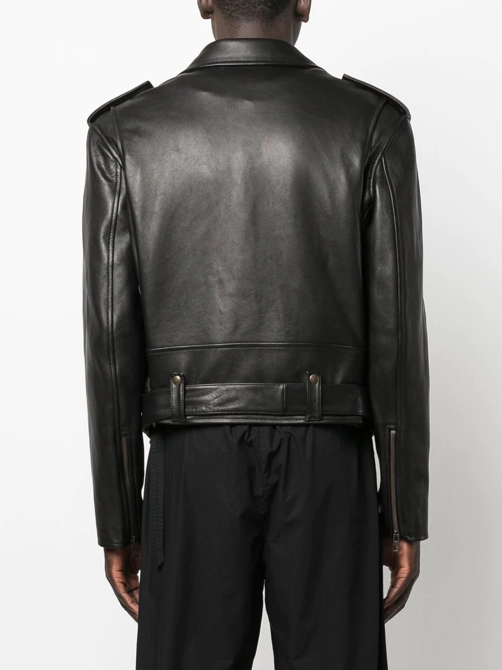 belted leather biker jacket - 4