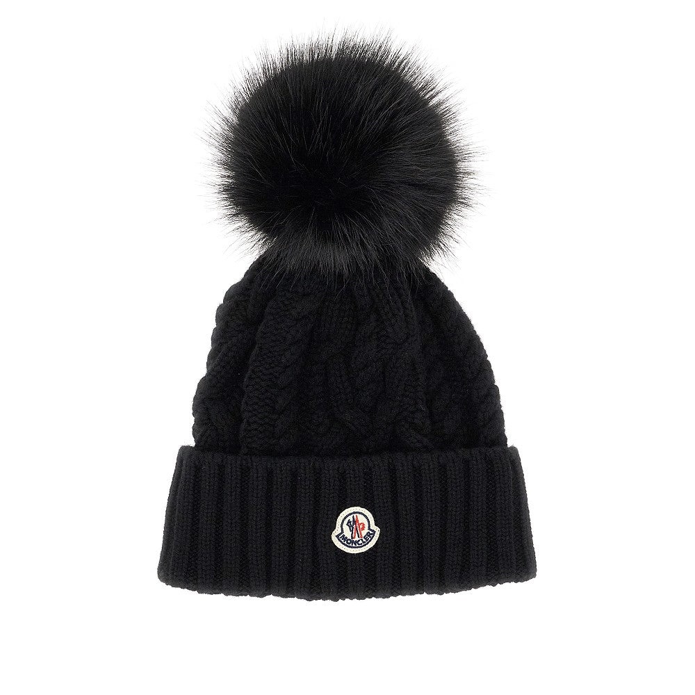 WOOL AND CASHMERE BEANIE HAT WITH POMPOM - 1