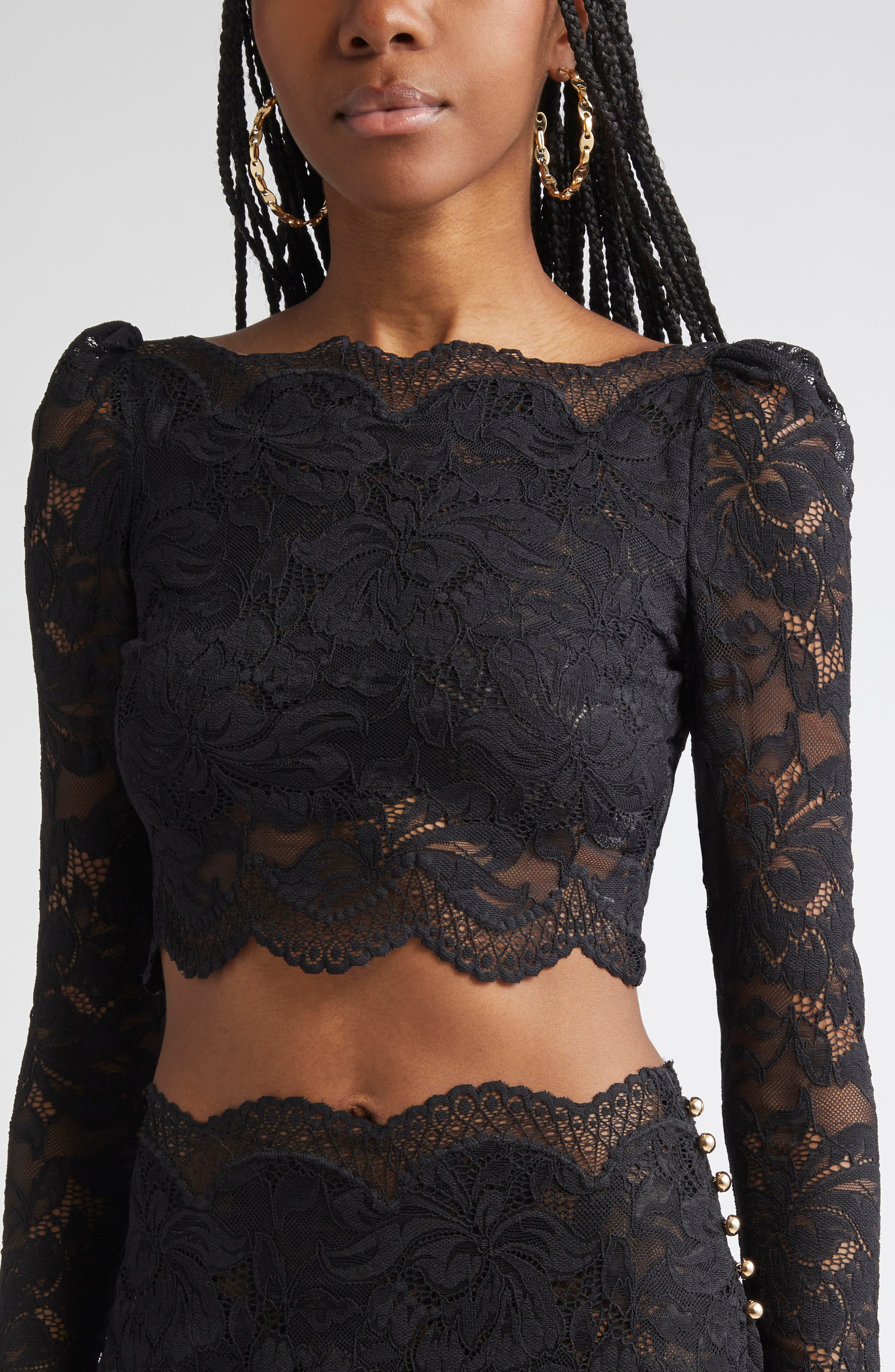 Rabanne Stretch Lace Crop Top in Black at Nordstrom - 5