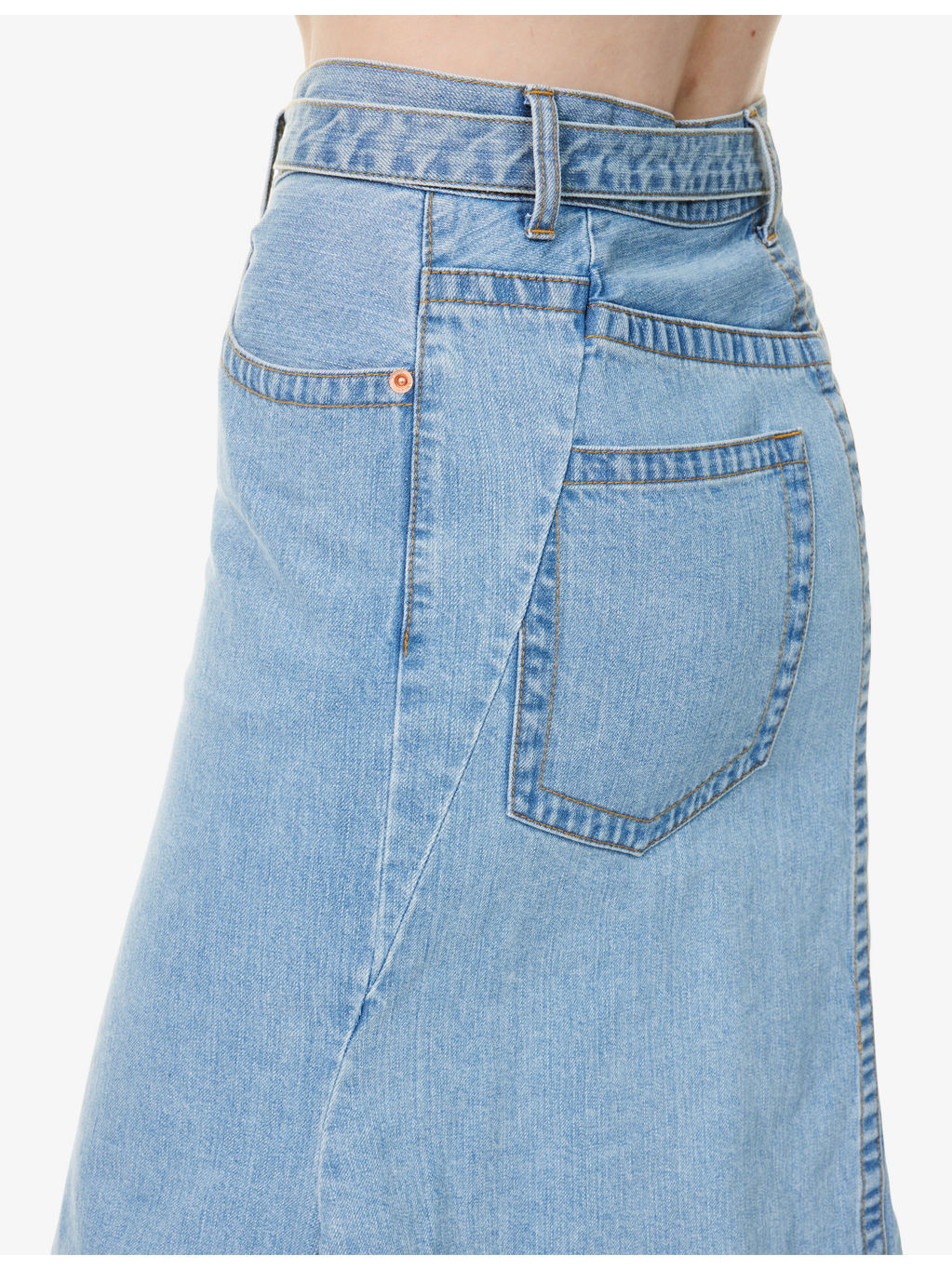 Flared Asymmetric Denim Midi Skirt - 7