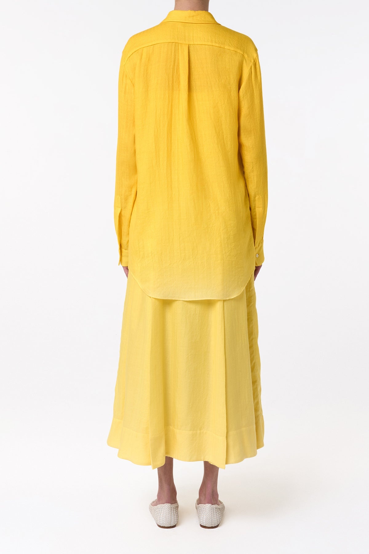 Reyes Shirt in Cadmium Yellow Cashmere Silk Herringbone - 4